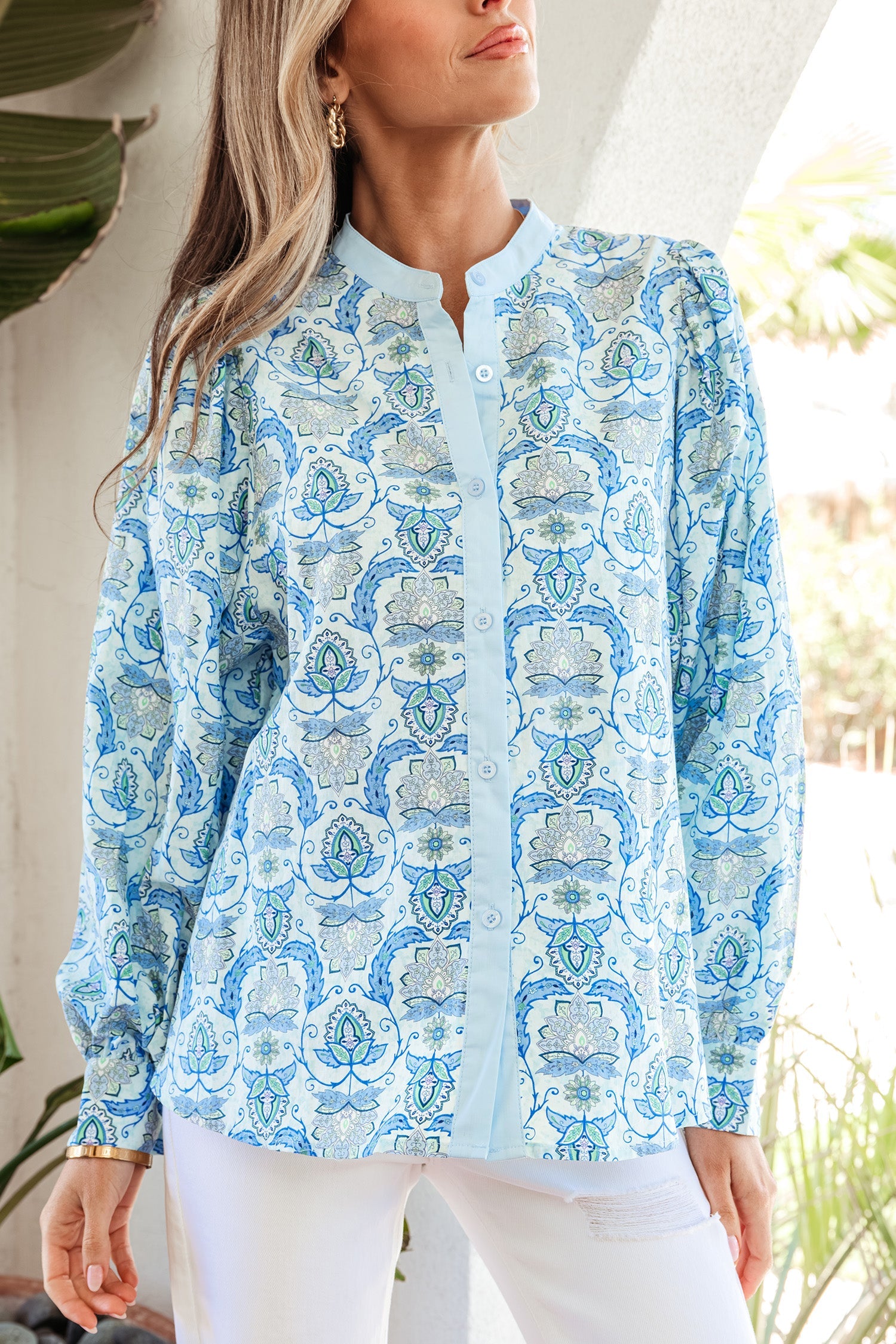 Paisley Print Puff Sleeve Loose Shirt