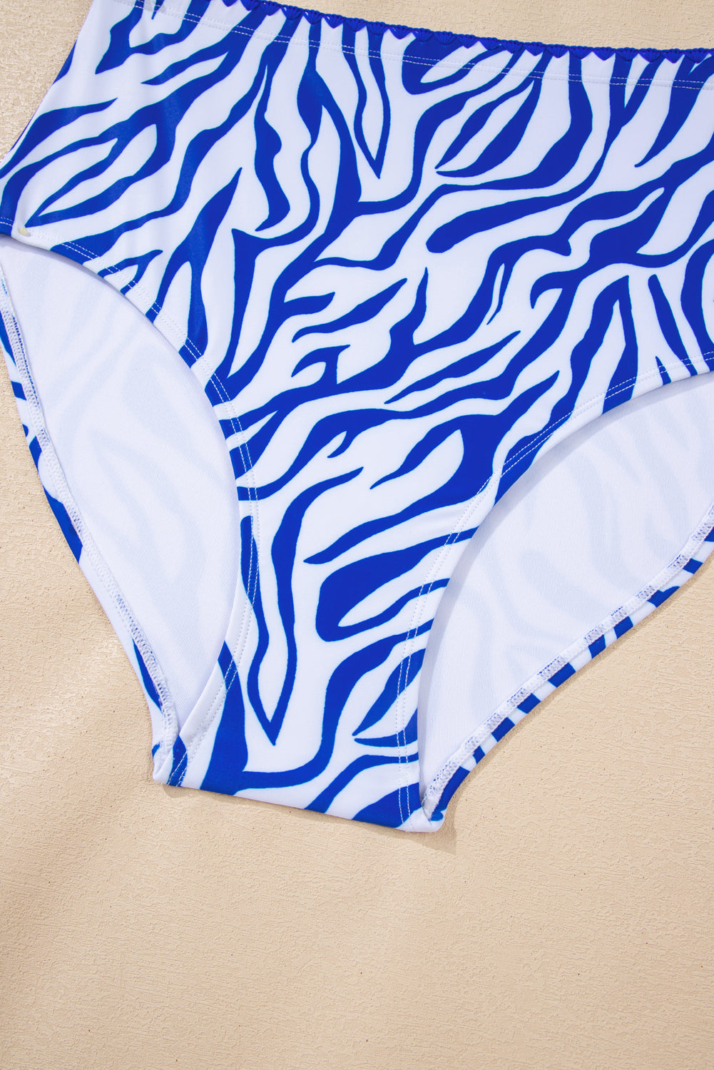 Shell V-Neck Stitched Trim Textured Mix and Match High-Waisted Bikinis in Dark Blue