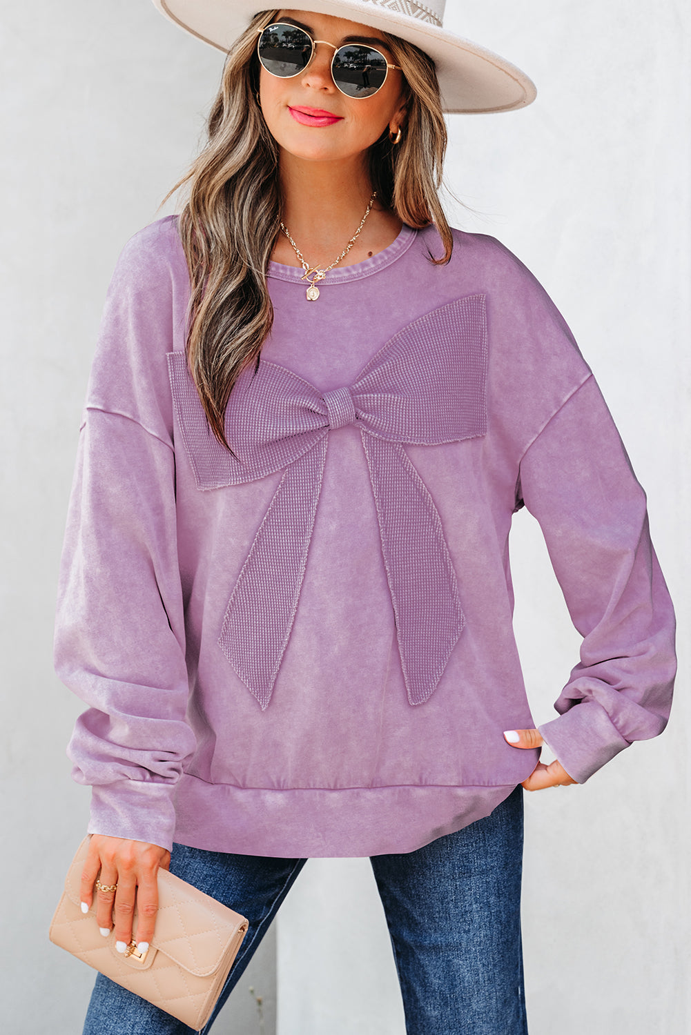 Mineral Bow Wash Big Patchwork Pullover Sweatshirt