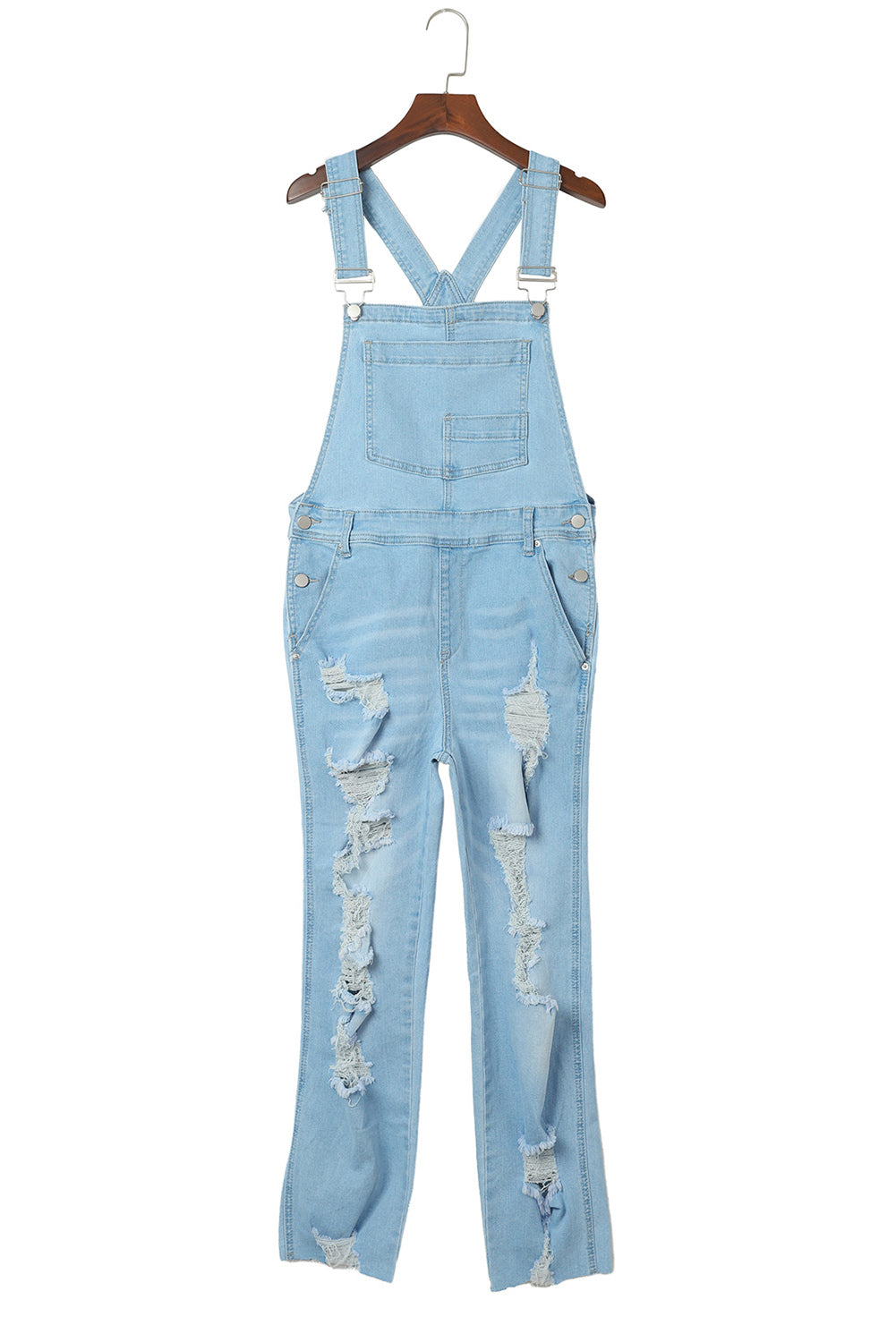 Women's Overalls Featuring Constructed Bib Pocket Distressed Denim