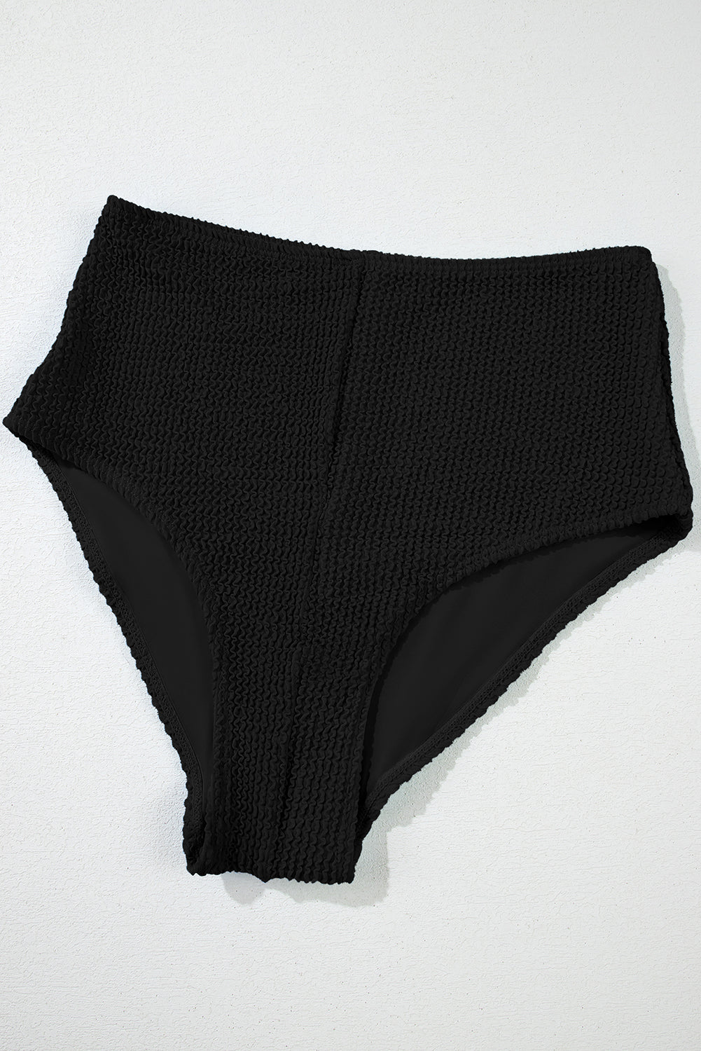 Corded Solid Square Neck Bikini Swimsuit in Black