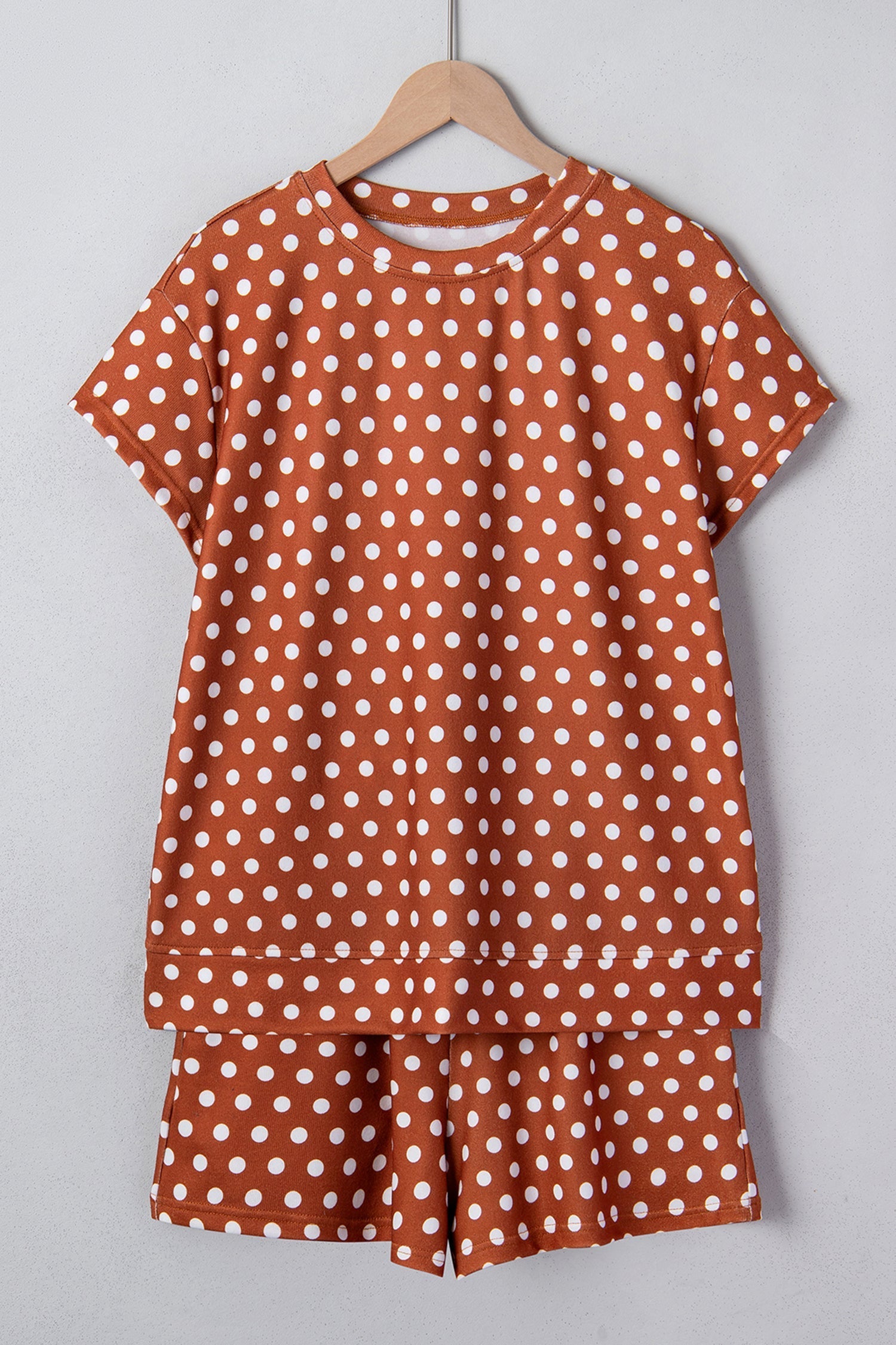 Polka-Dot Print Short Set in Brown