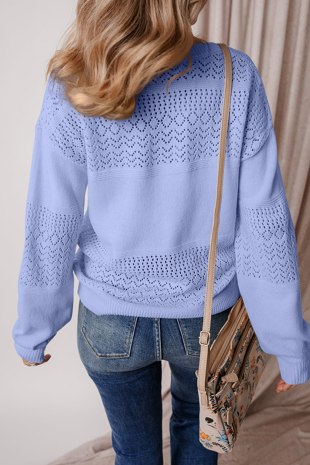 Sky Blue V Neck Drop Shoulder Sweater