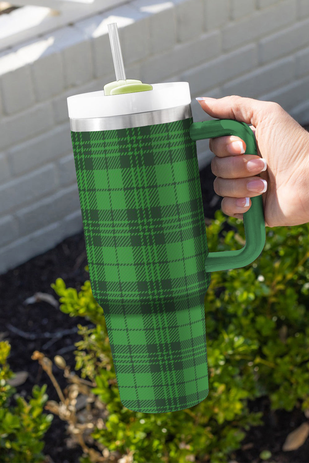 Plaid Stainless Print Handle Vacuum Cup 40oz