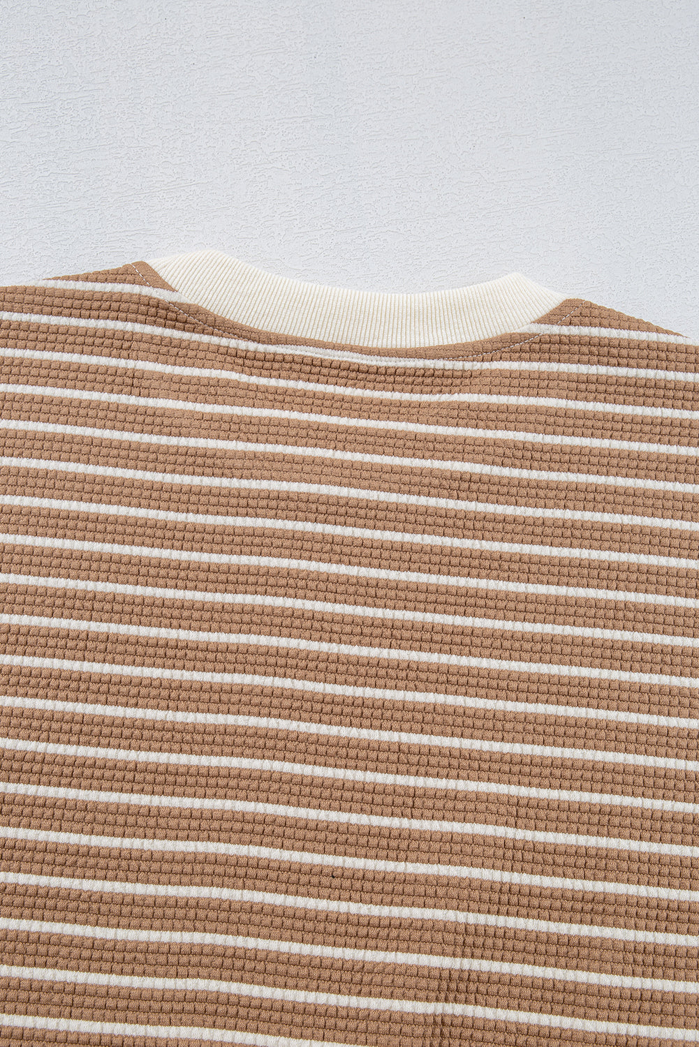 Patched Edge Textured Round Neck Long Sleeve Top