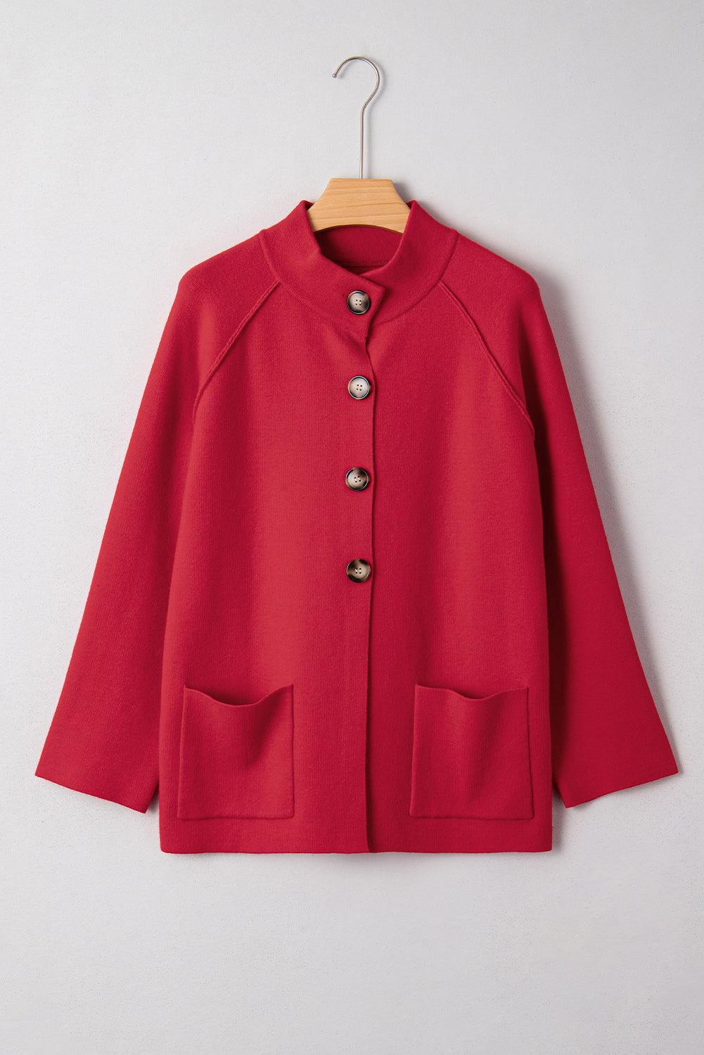 Collared Wrapped Button Front Cardigan Jacket in Fiery Red