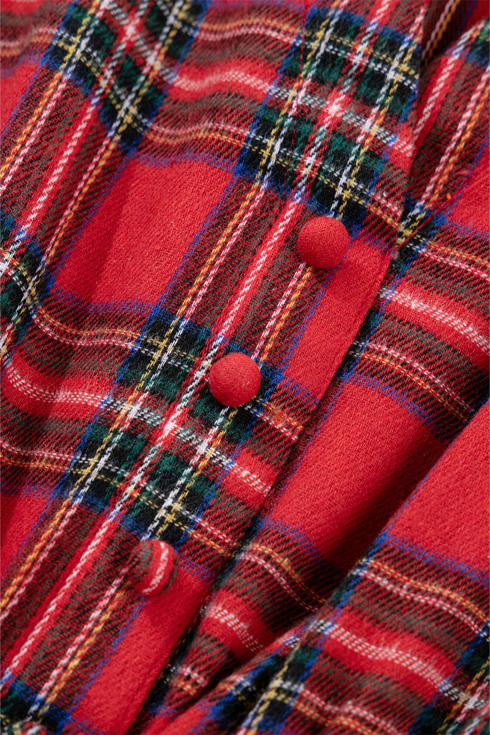 Christmas Plaid V-Neck 3/4 Sleeve Tie Waist Ruffle Hem Long Dress