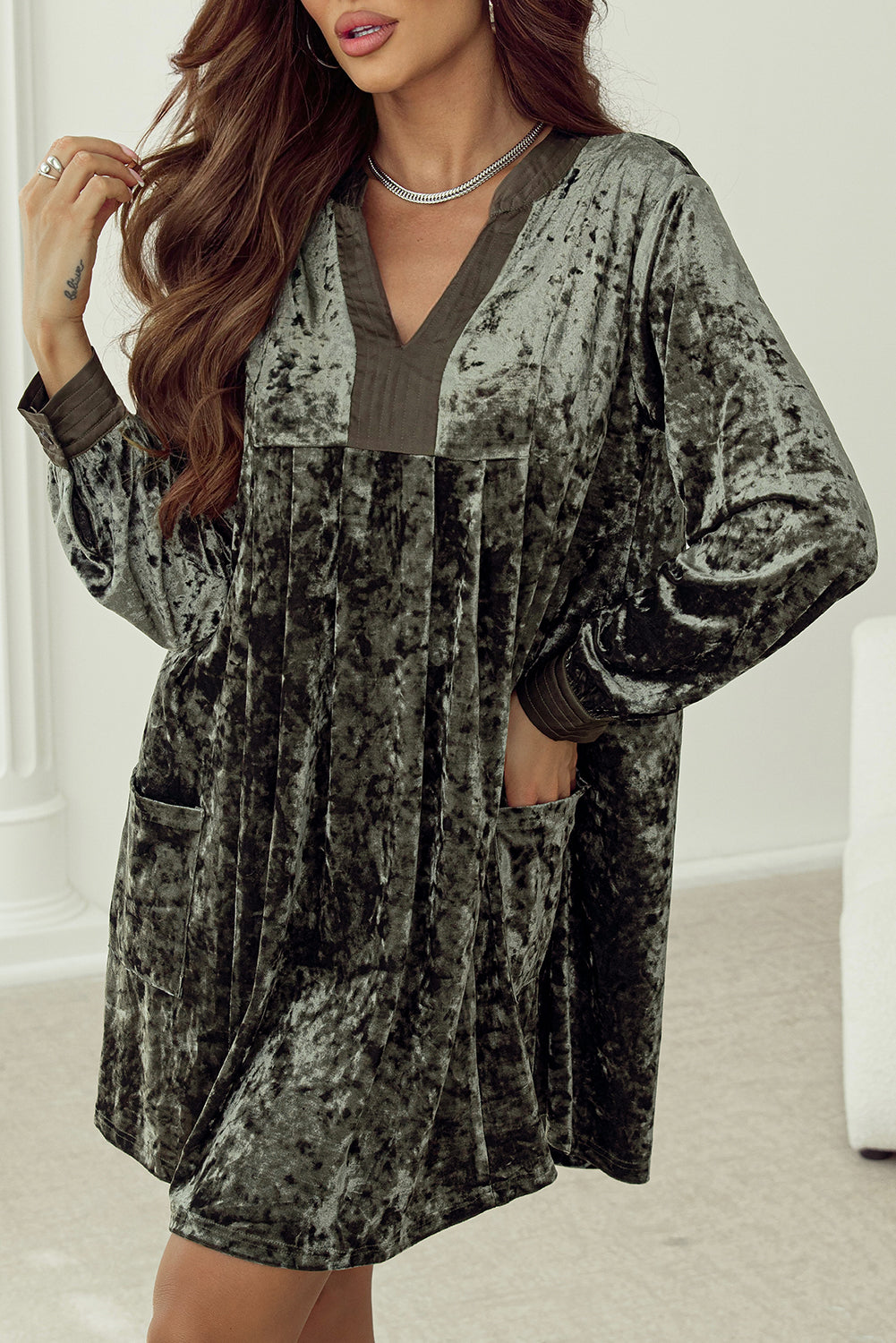 Dress for Women Loose Velvet V Neck