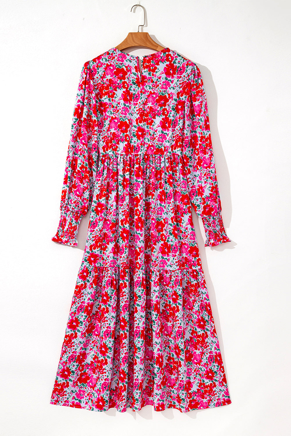 Floral Print Smocked Lantern Sleeve Tiered Maxi Dress