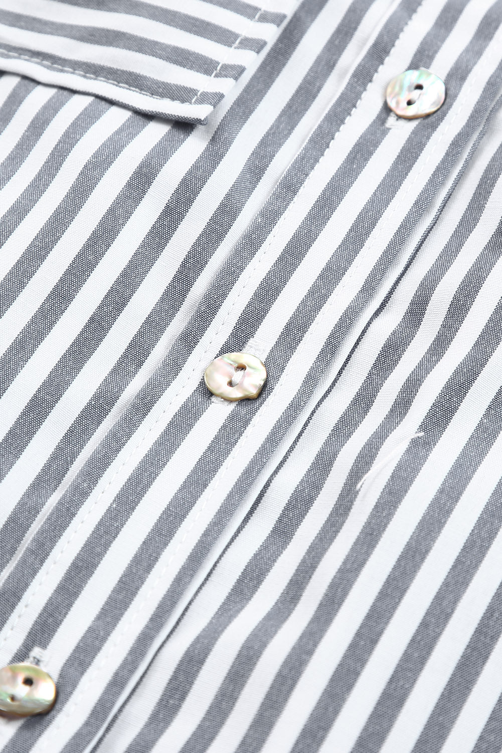 Shirt for Women Buttons Long-Sleeve Striped Pocket-Detail