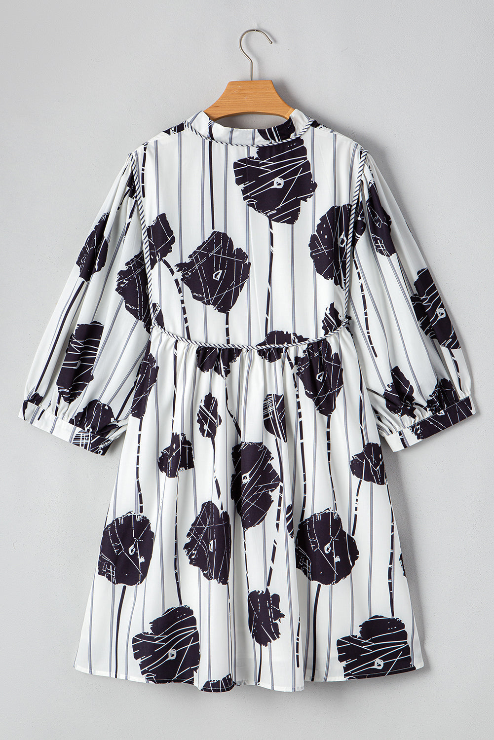 Plus Size Floral Lace-up Neck Mini Dress