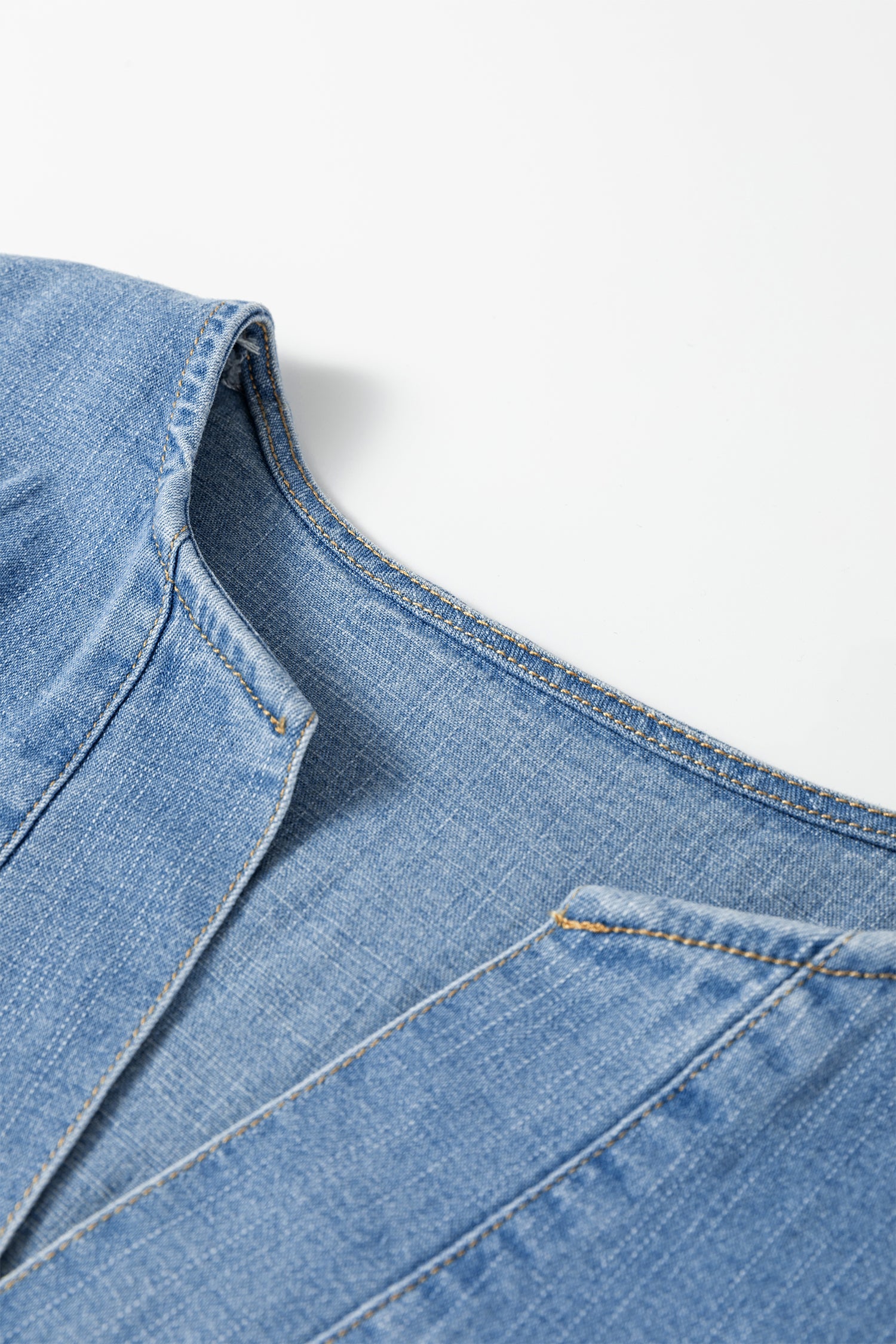 Waist Short-Sleeved Elastic Short-Sleeved Denim Mini Dress in Blue