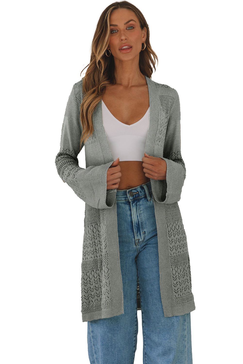 Cardigan ouvert sur le devant en tricot pointelle