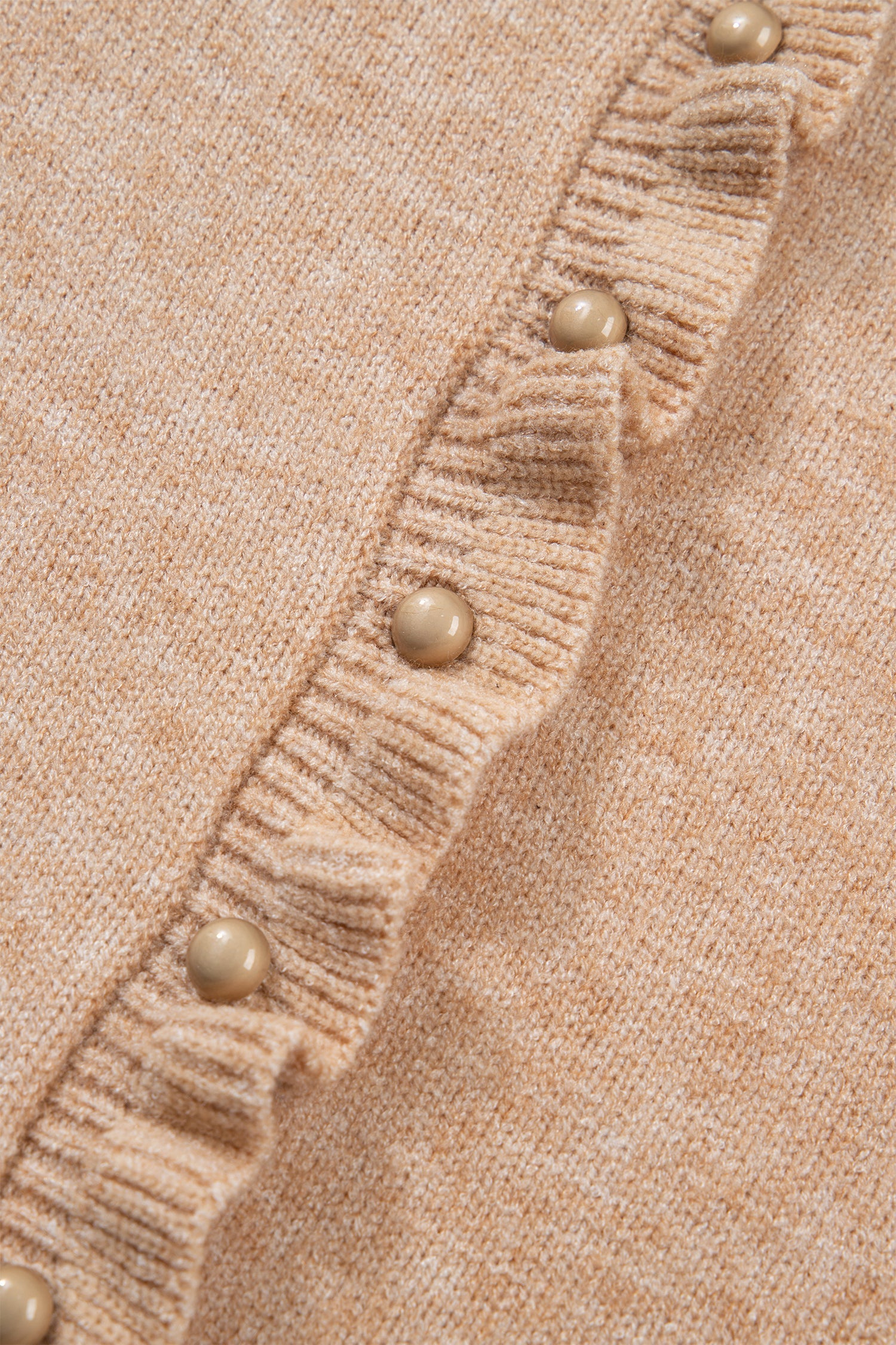 Gold Ruffle Trim Button Cardigan Knit Top