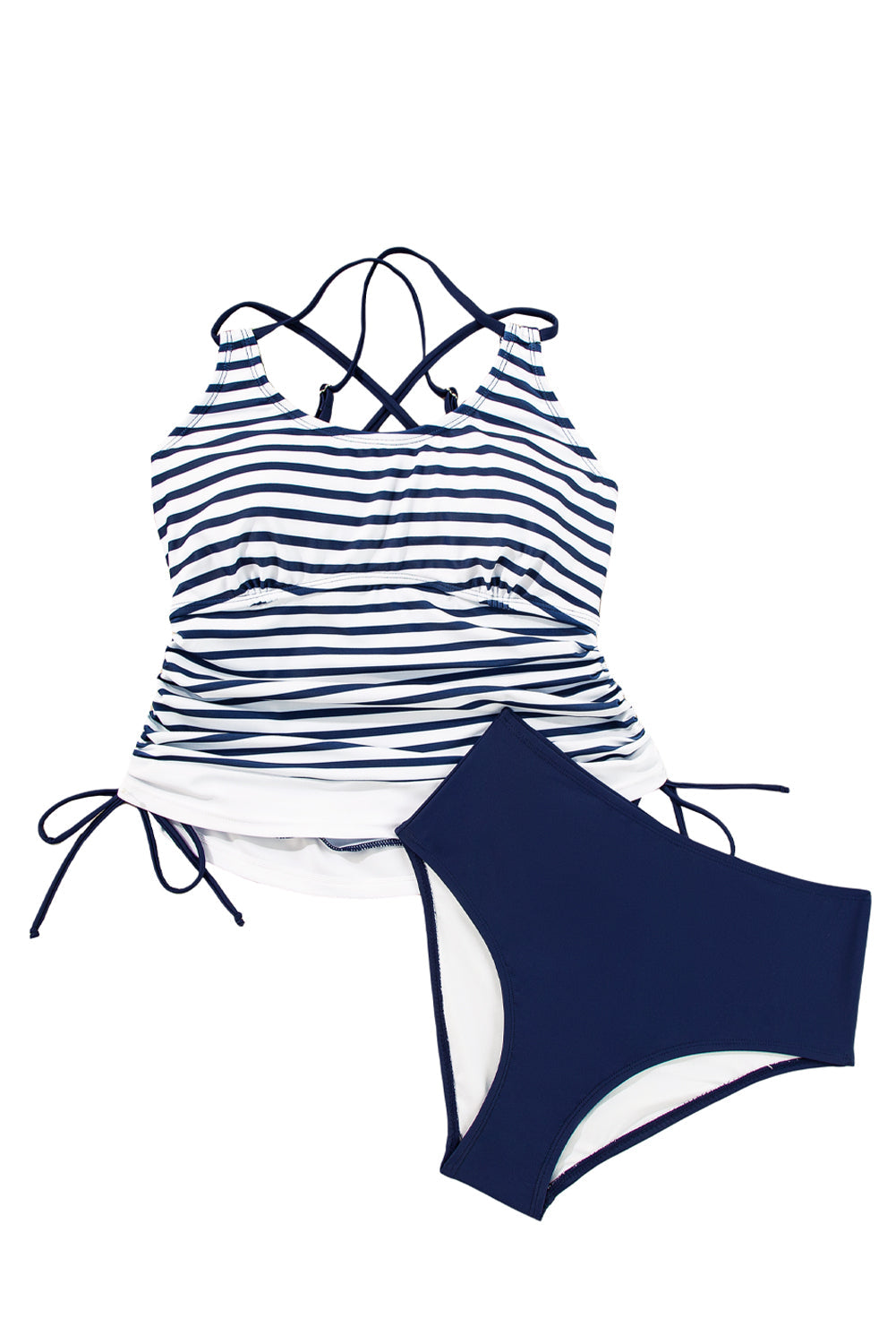 Drawstring Tummy Control Mix-and-match 2pcs Tankini Swimsuit