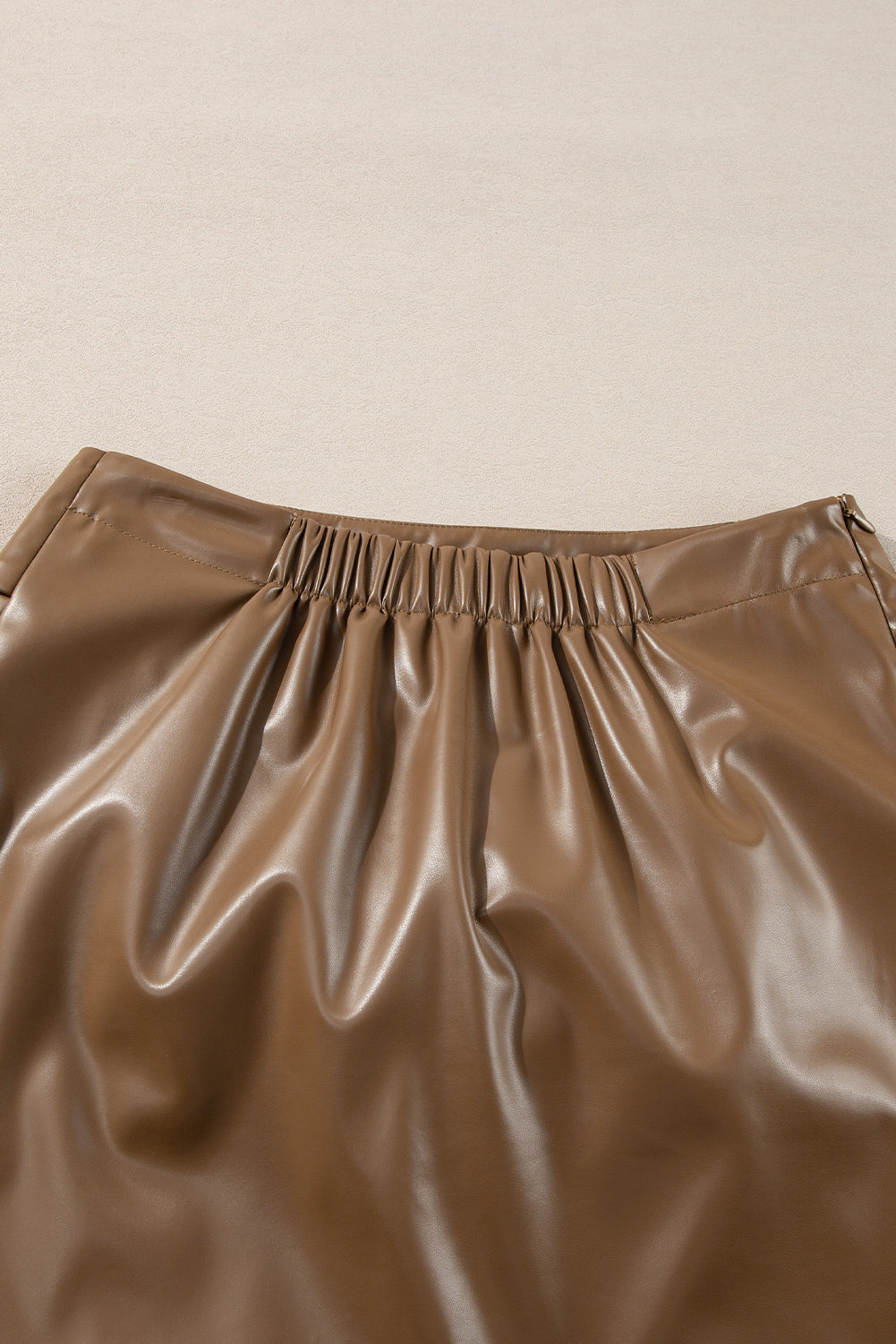 Bowknot Faux Coffee Faux Leather Mini Skirt