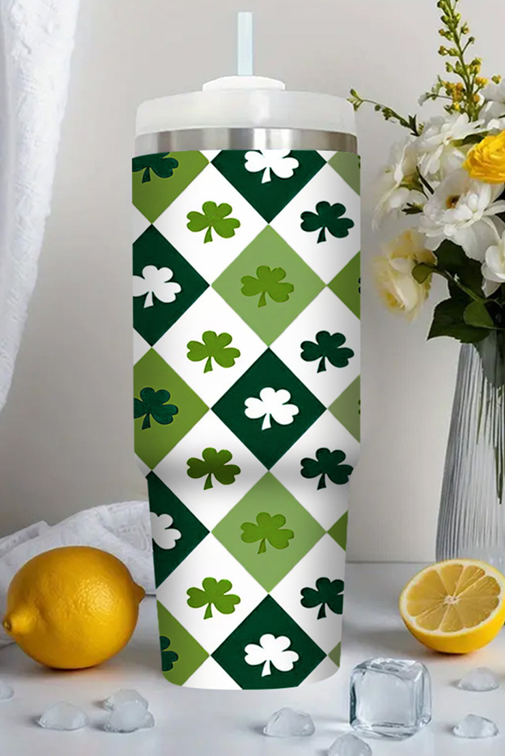 Print Clover Checkered Straw Large Tumbler without Handle 40oz