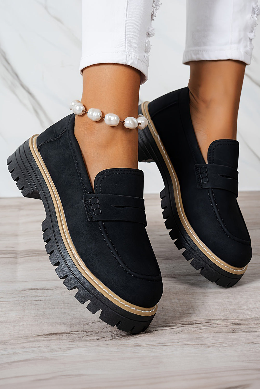 Faux Suede Slip-on Chunky Loafers