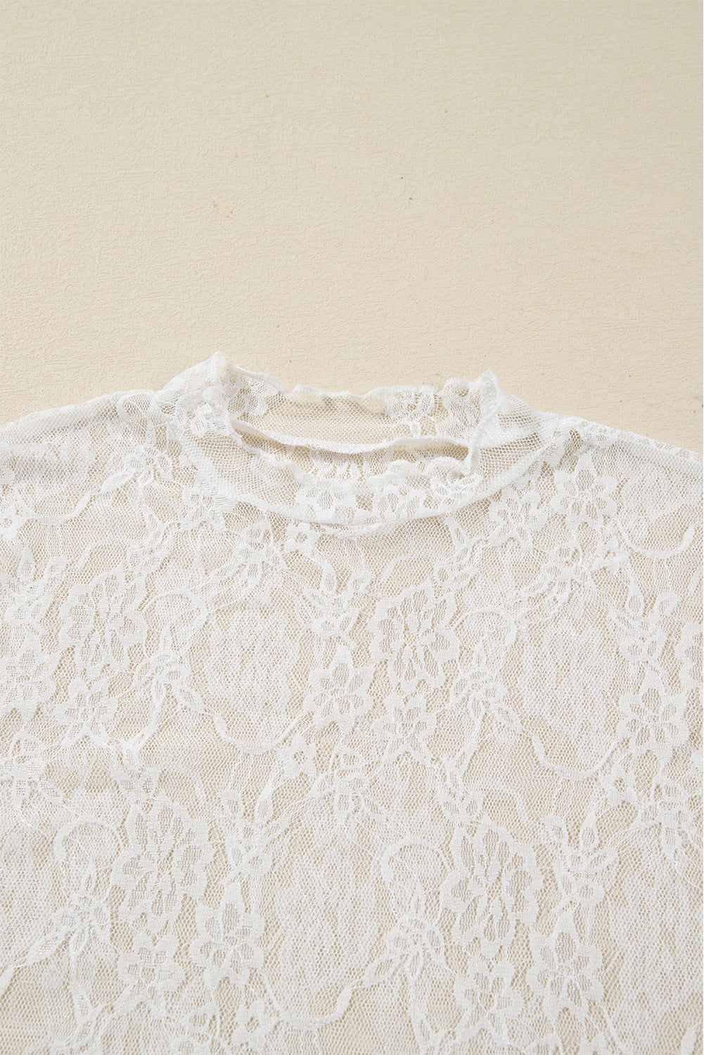 Lace Mesh Sheer Mesh Mock-Neck Slim Fit Long-Sleeved Top