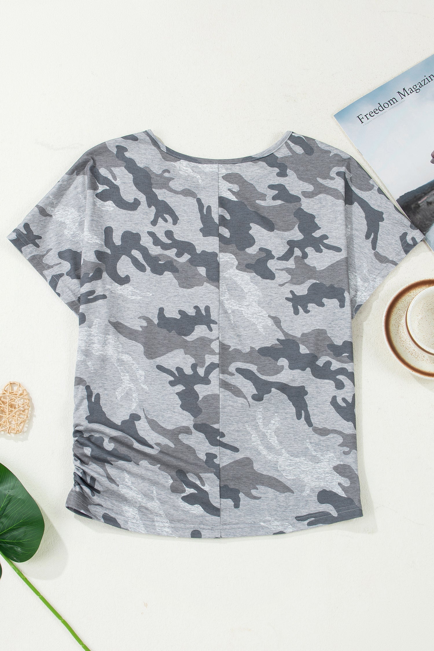 Everyday Print Gray Camouflage Round-Neck T Shirt