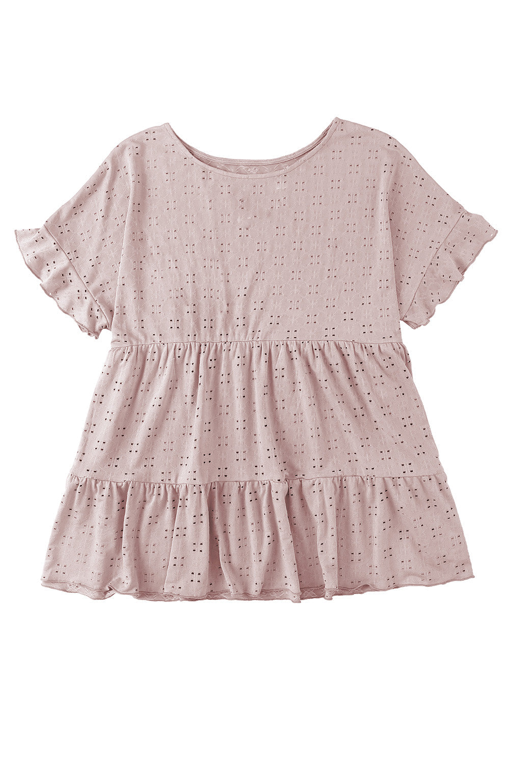 Babydoll Top for Women Plus Size Eyelet Pattern Ruffle-Trimmed Sleeve