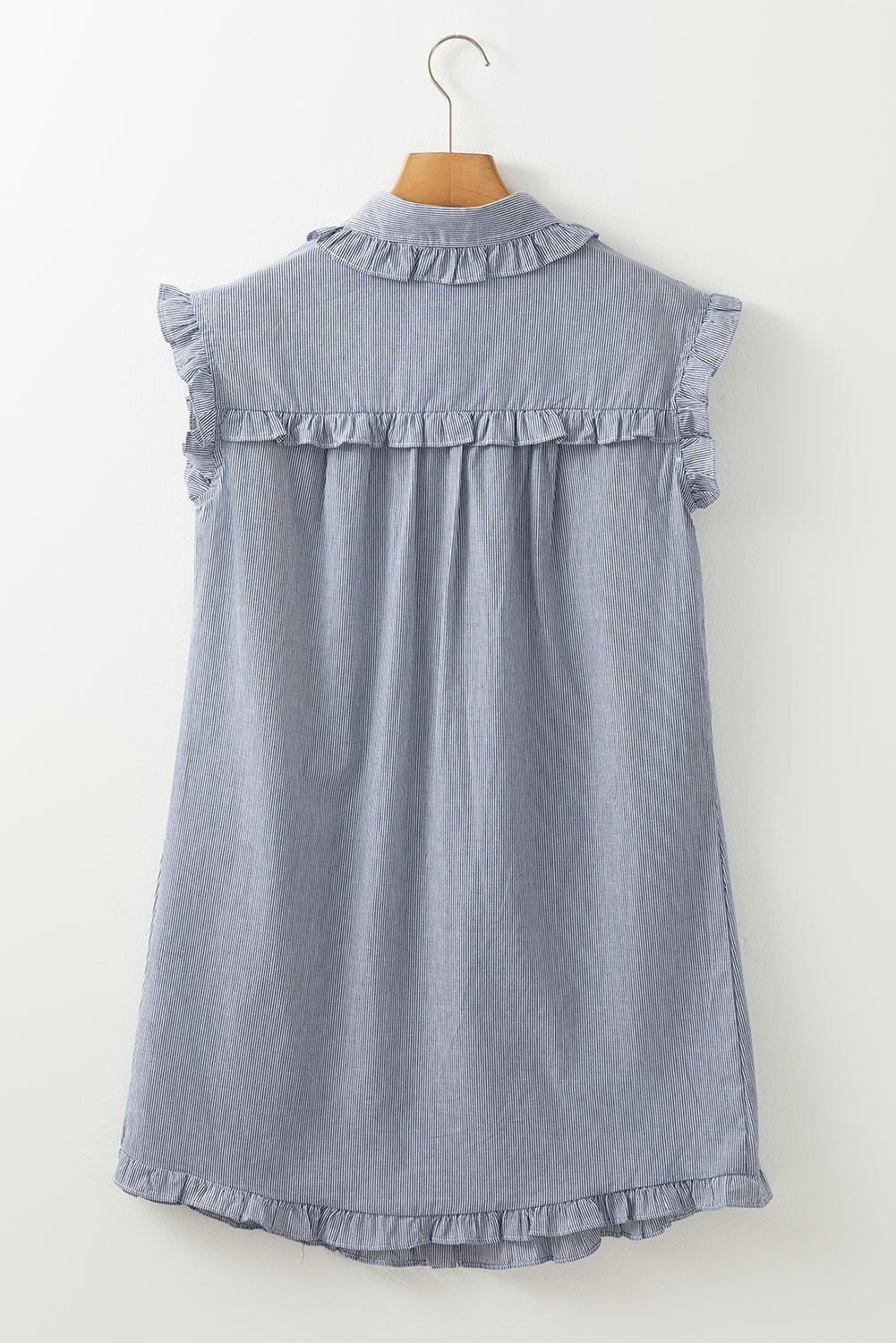 Blue Stripe Sleeveless Pocket Button Up Mini Dress