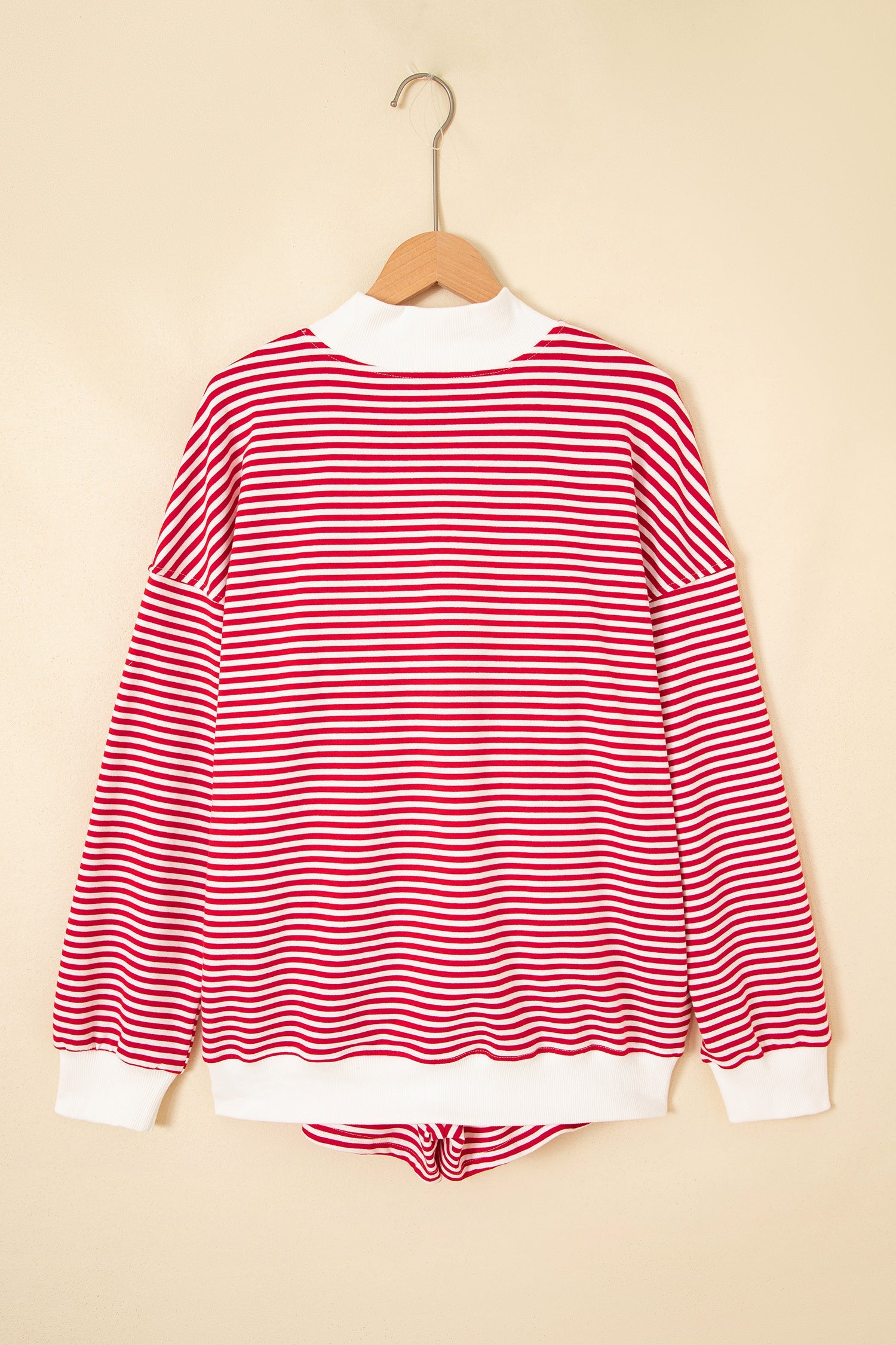 Stripe Sweatshirt Oversize Mock-Neck and Shorts Set in Red