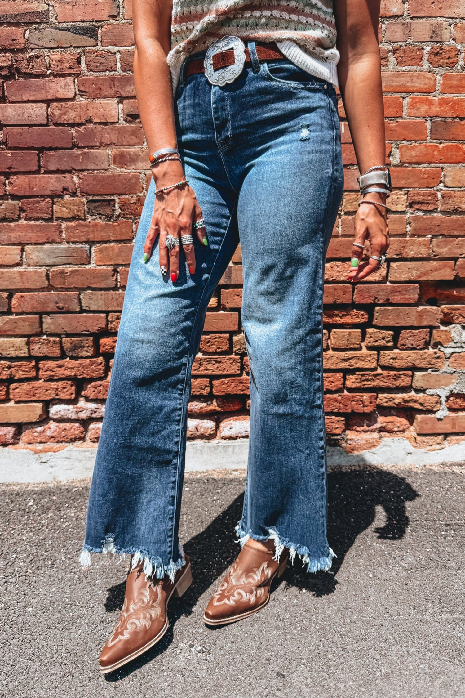 Women High-Waisted Ashleigh Blue Frayed Hem Flare Jeans