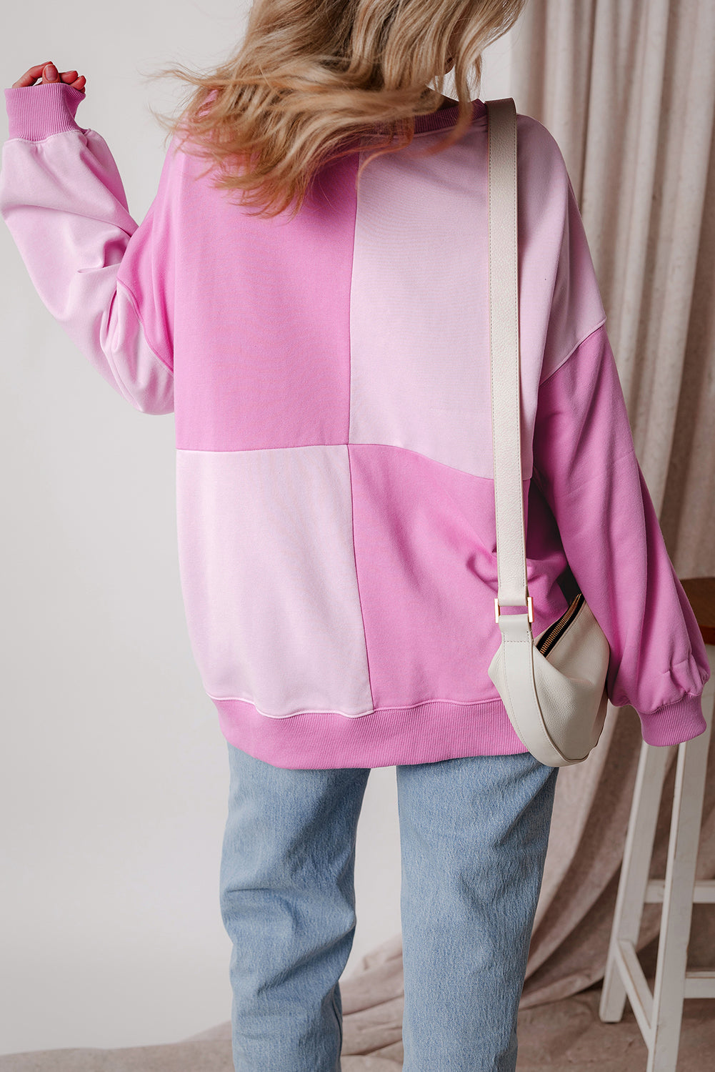 Sweat-shirt oversize color block Henley High Low