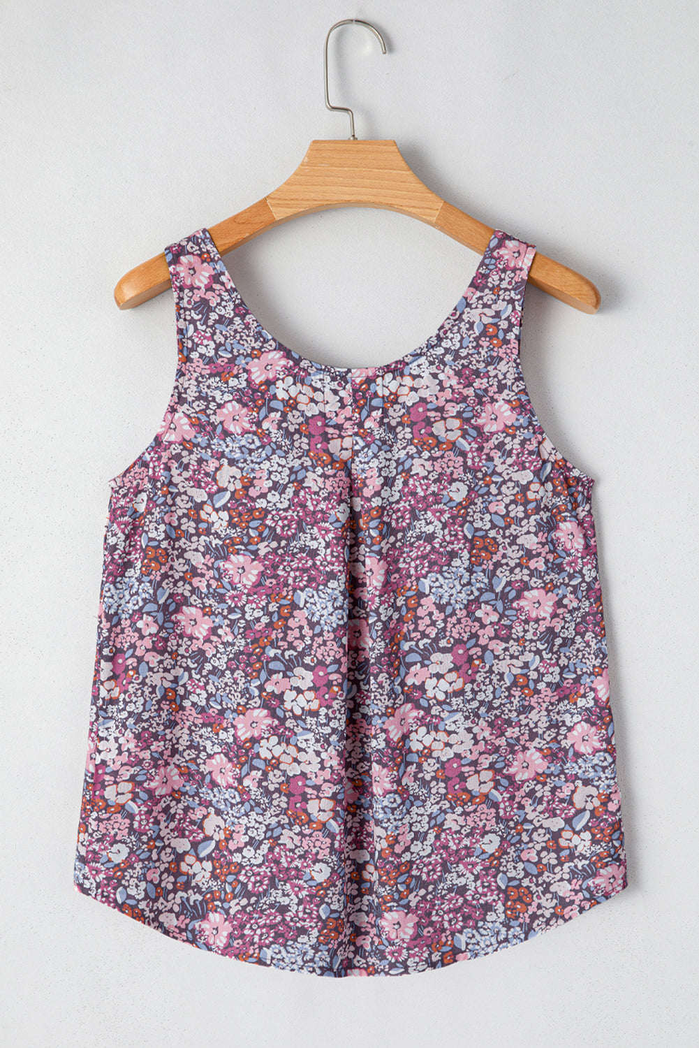 Boho Floral Pleated Button-Front Tank Top