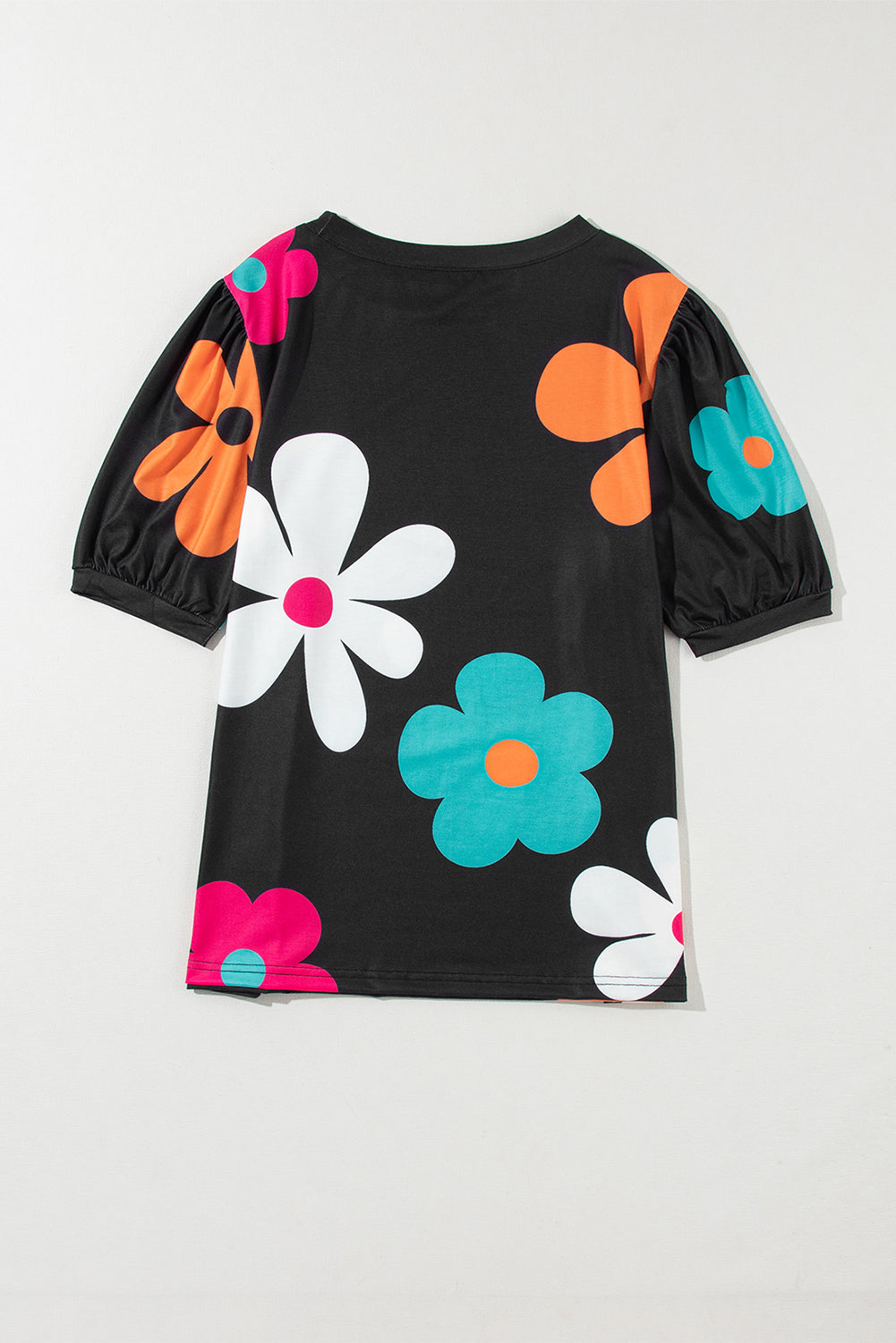 T-shirt noir à manches bulles et imprimé floral