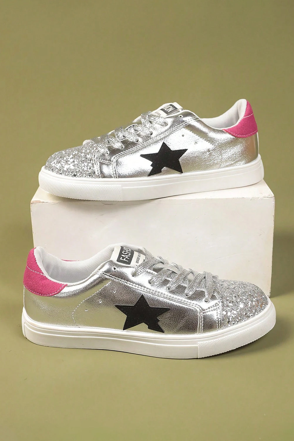 Star Metallic Luster Pattern Slip On Flat Shoes