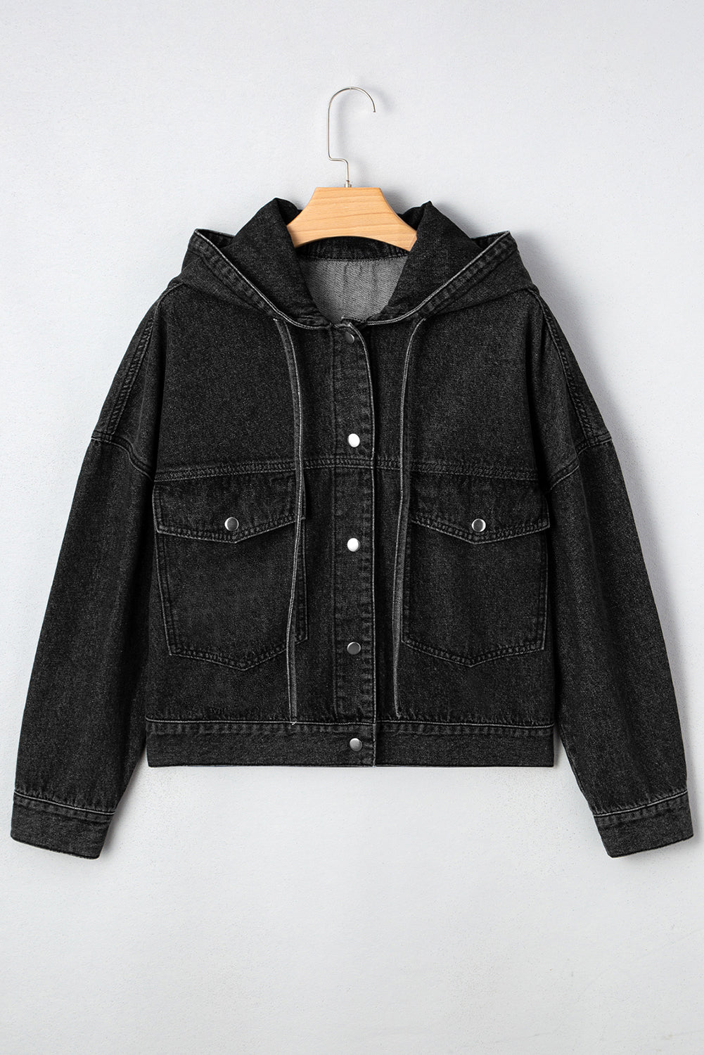 Big Chest Pocket Drop-Shoulder Hooded Denim Jacket