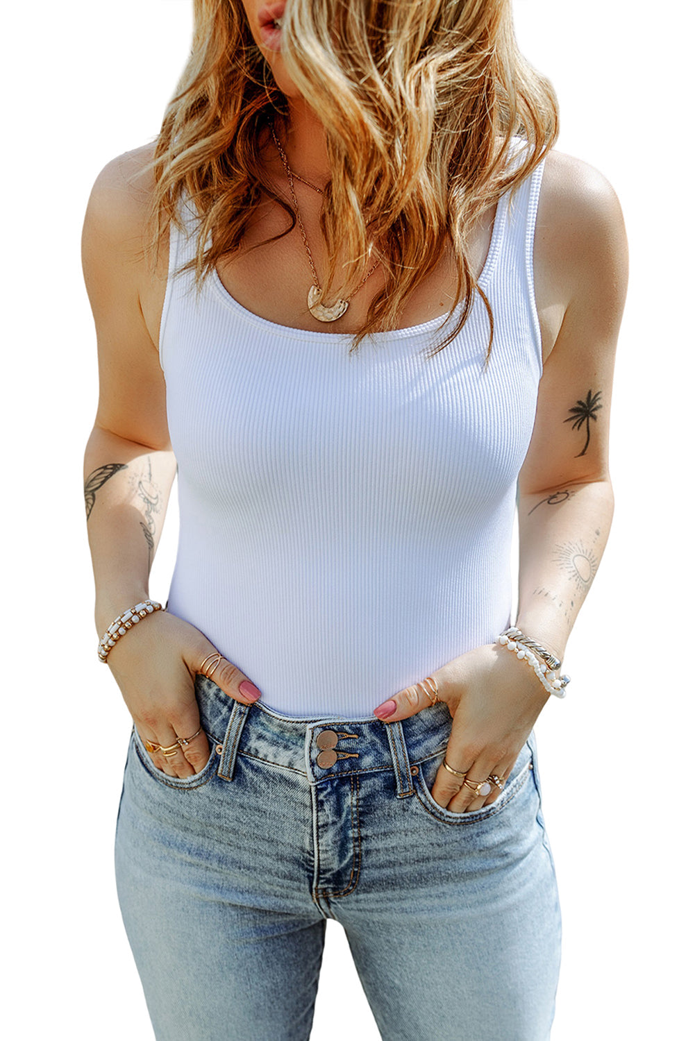Women's Bodysuit Featuring Knitted Sleeveless Rib-Knitted
