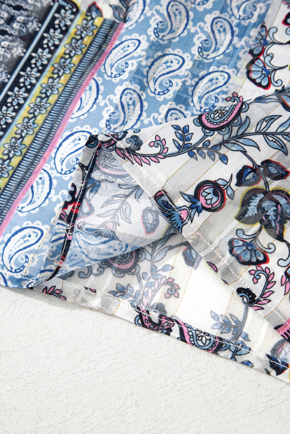 Long Retro Floral-Print Loose Open-Front Kimono in Blue