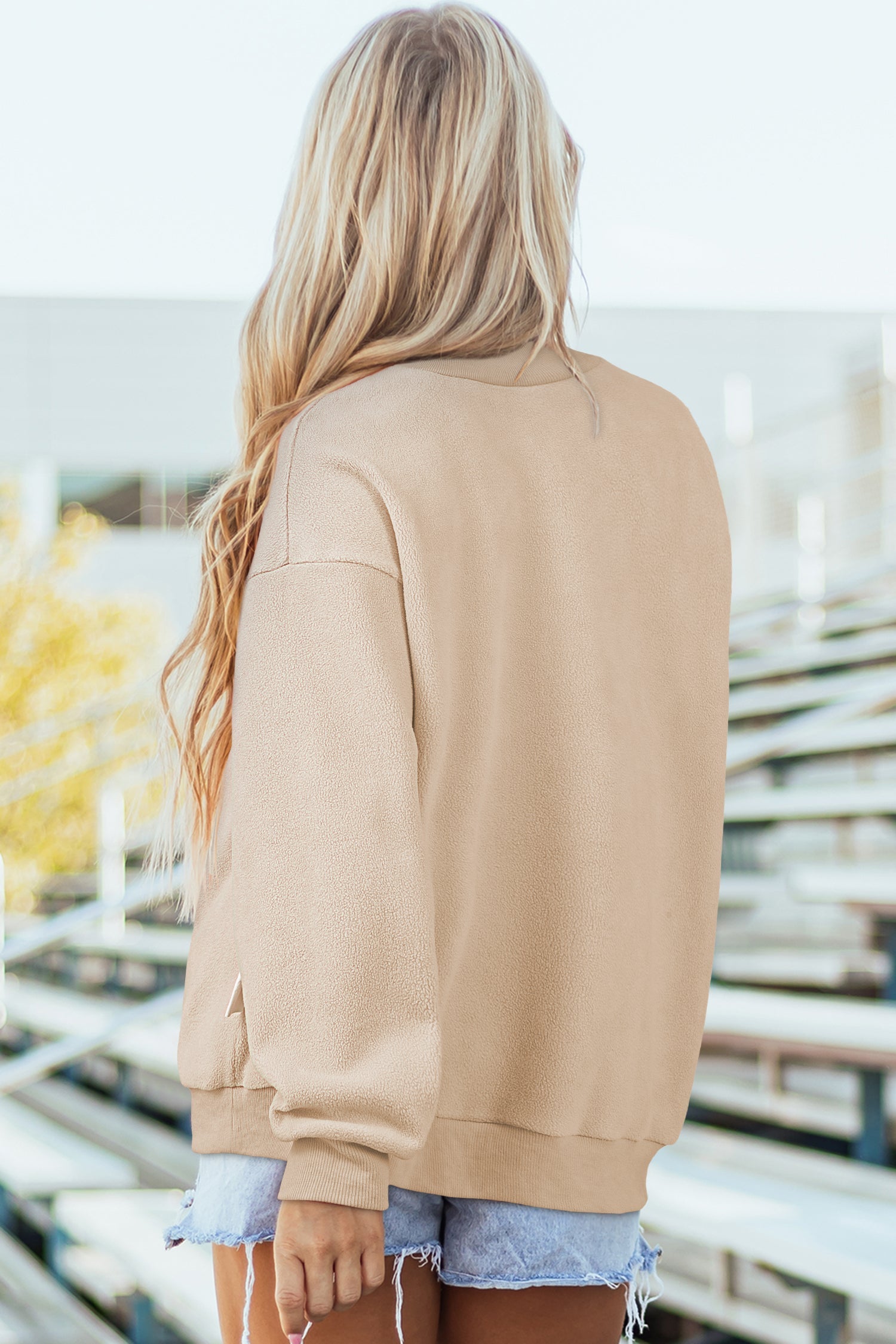Apricot Oversize Winter Oversize Reversible Mock-Neck Sweatshirt
