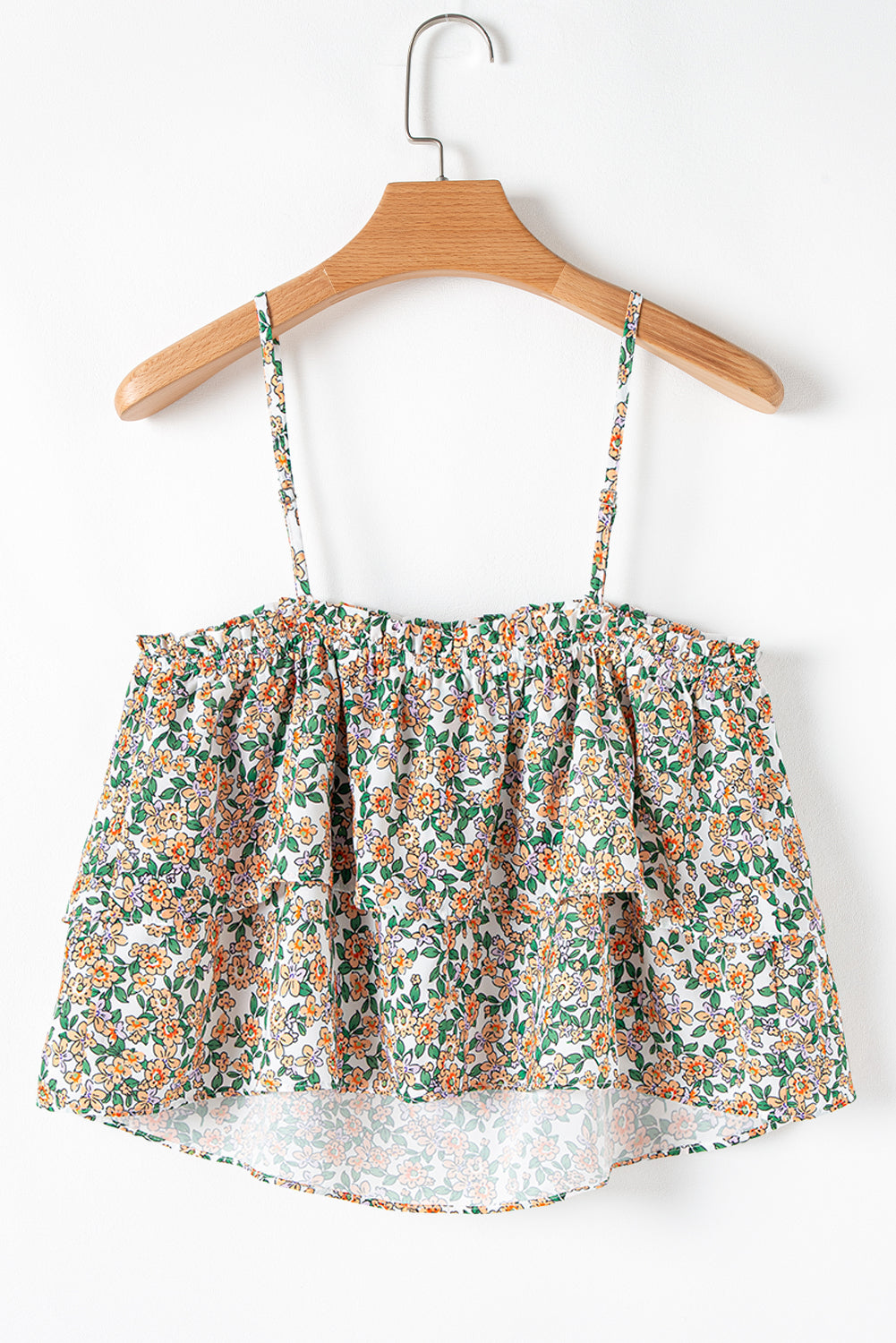 Boho Floral Spaghetti Strap Ruffle Summer Tank Top