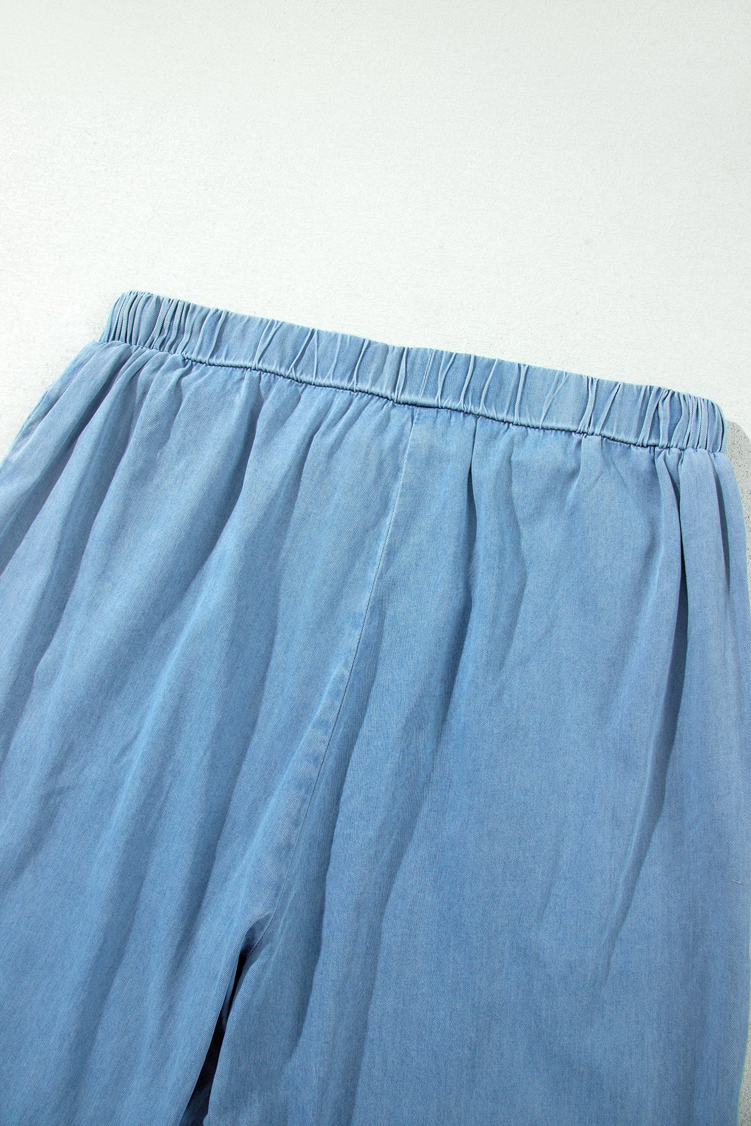 Everyday Ruffled Beau Blue Hem Wide-Leg Chambray Pants