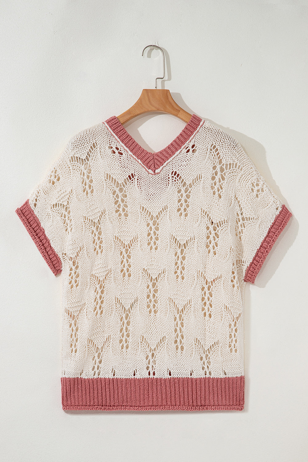 Embroidered Edge Flowers Colorblock Hollowed Knit Top