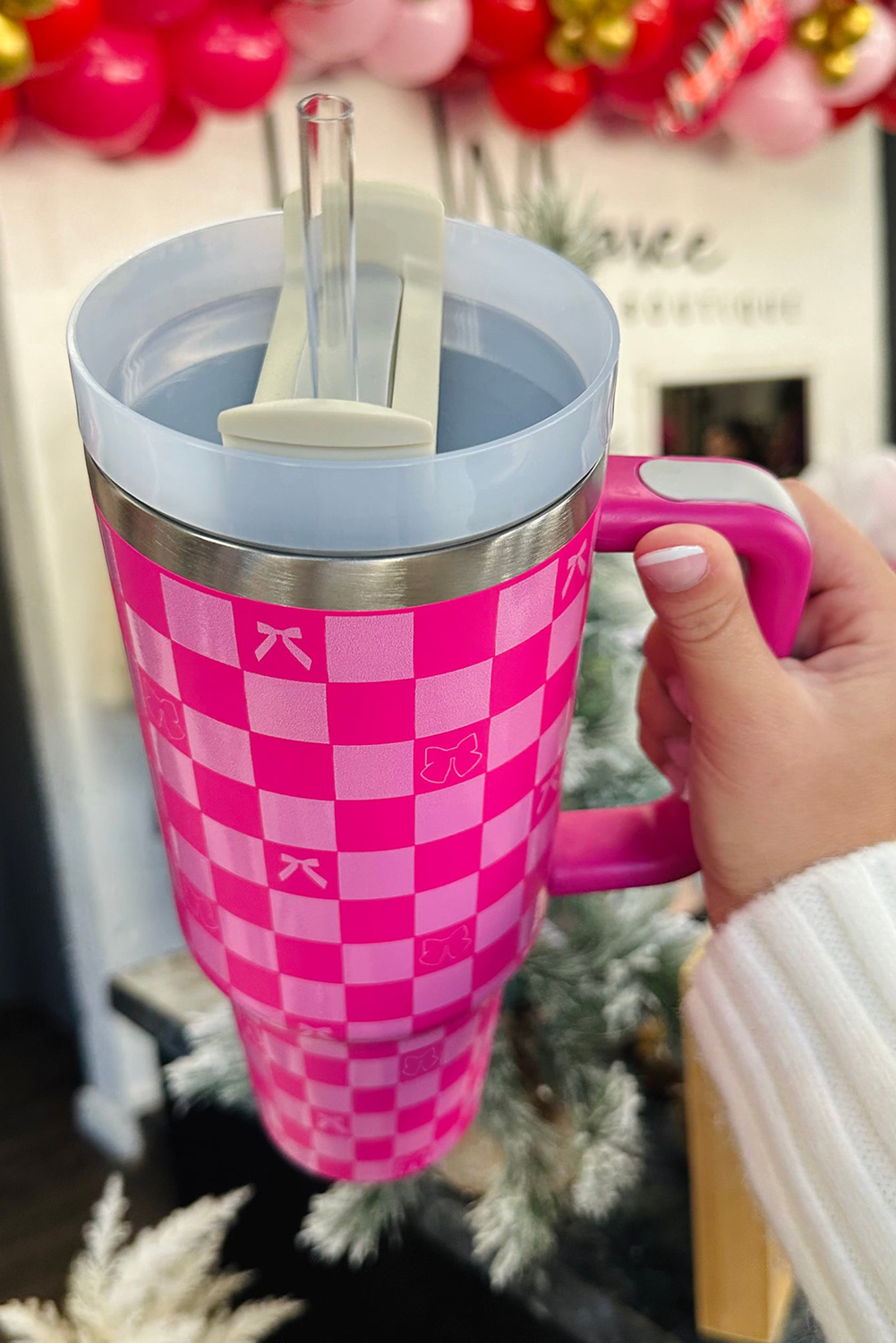 Bow Knot Checkered Print Large Stainless Steel Tumbler