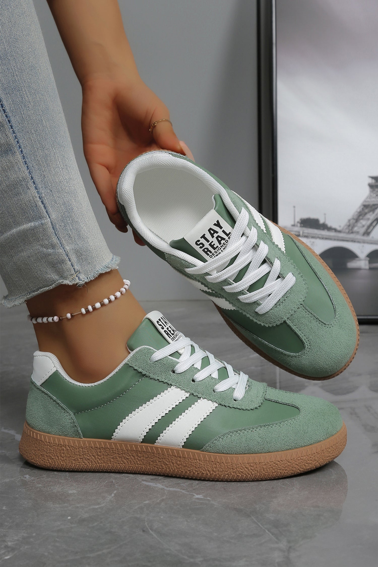 Patchwork Varsity Colorblock PU Leather Lace Up Shoes