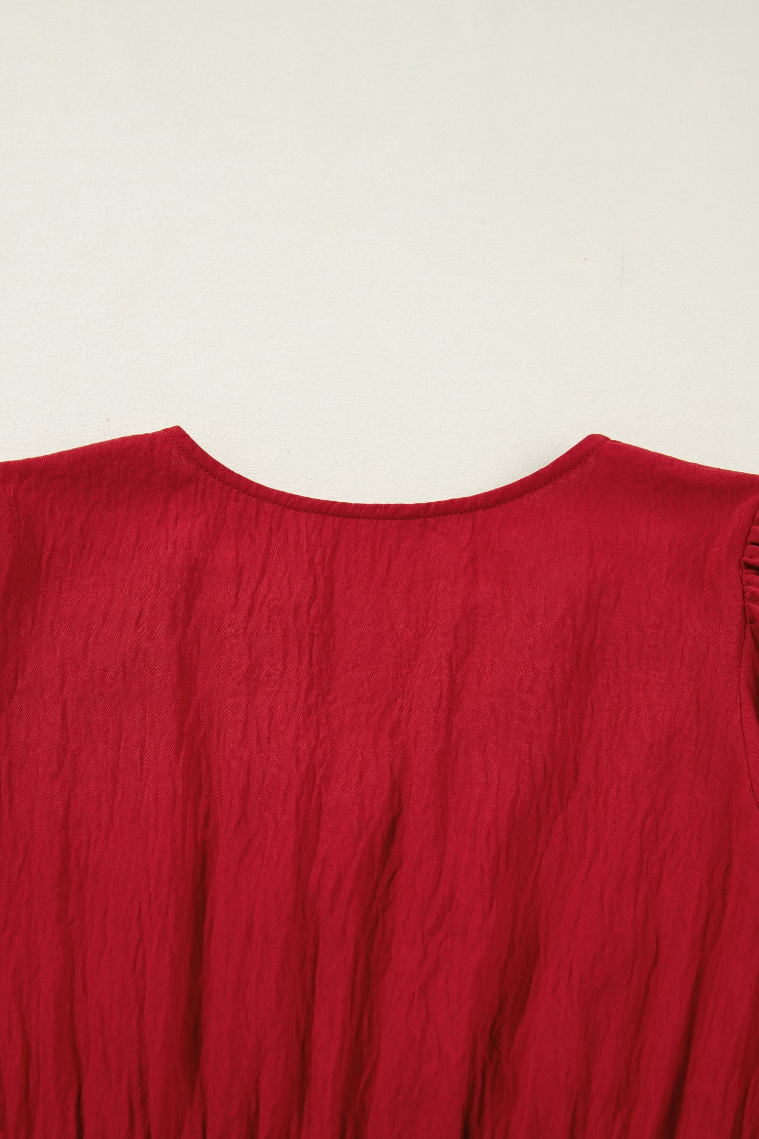Detail Cinched Embroidered Cinched Waist Tiered Long-Sleeved Maxi Dress in Red