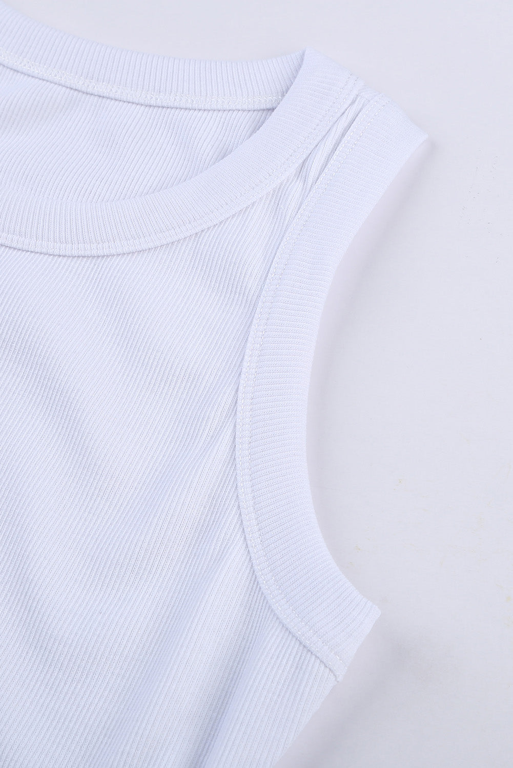 Solid  Round Neck Ribbed Tank Top