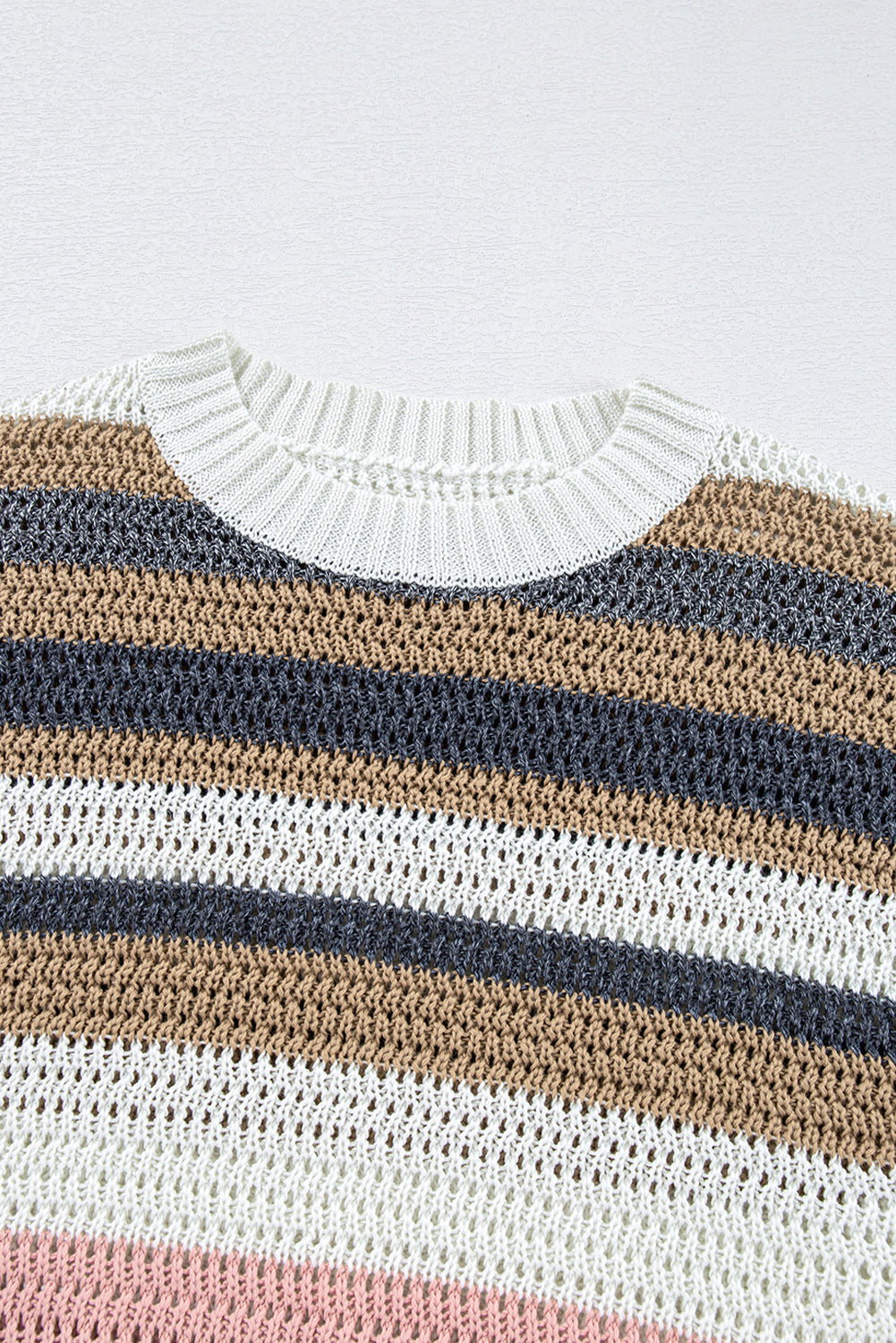 Color Block Eyelet Knit Short Sleeve Sweater Tee