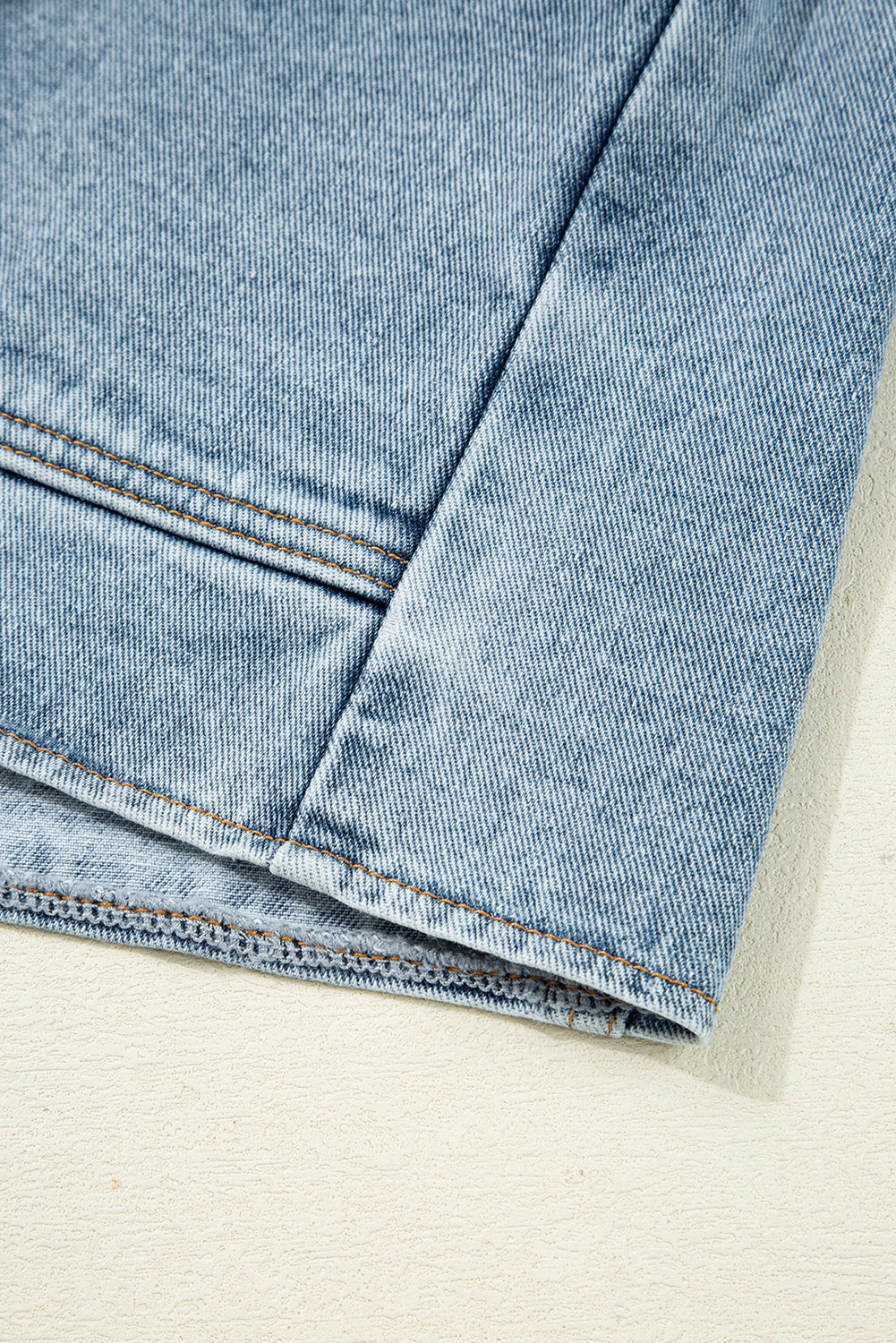Scallop Patched Trim Collar Pocket Button-Front Denim Jacket