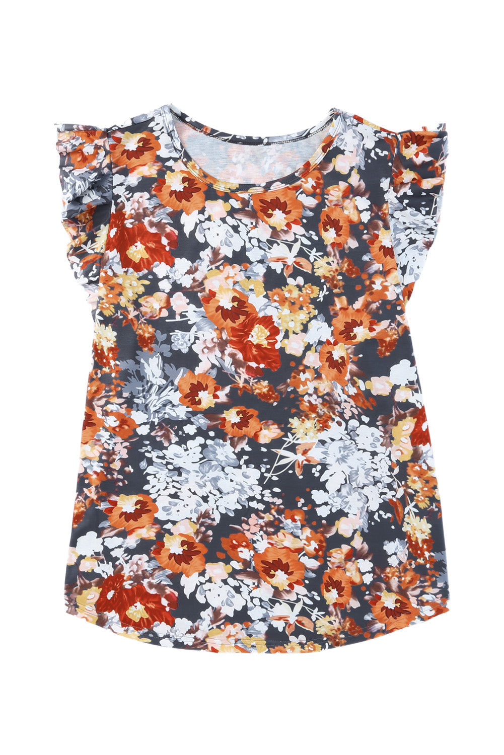 Women's Top with Flutter Sleeve Plus Vintage Floral-Print