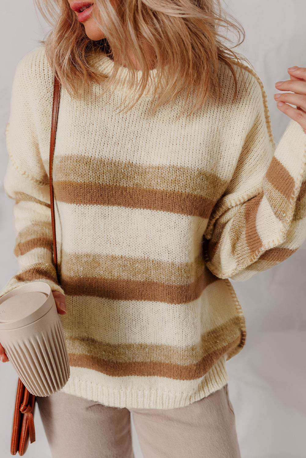 Exposed Seam Drop-Shoulder Knit Baggy Knit Top