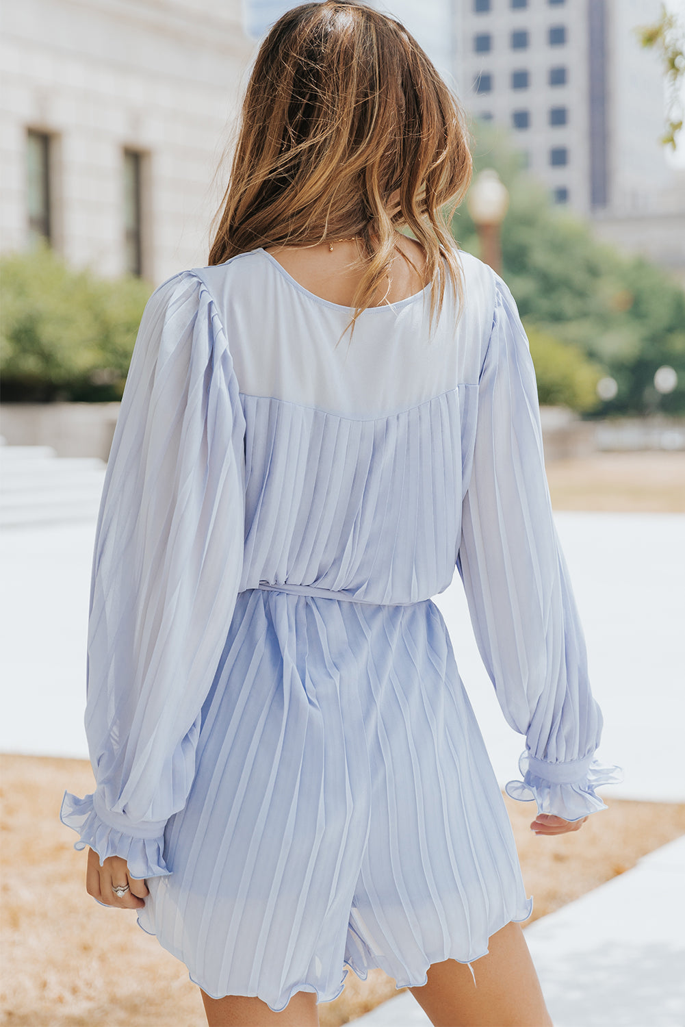 Romper for Women Buttons Pleat-Detail Ruffle-Trimmed Tie Waist