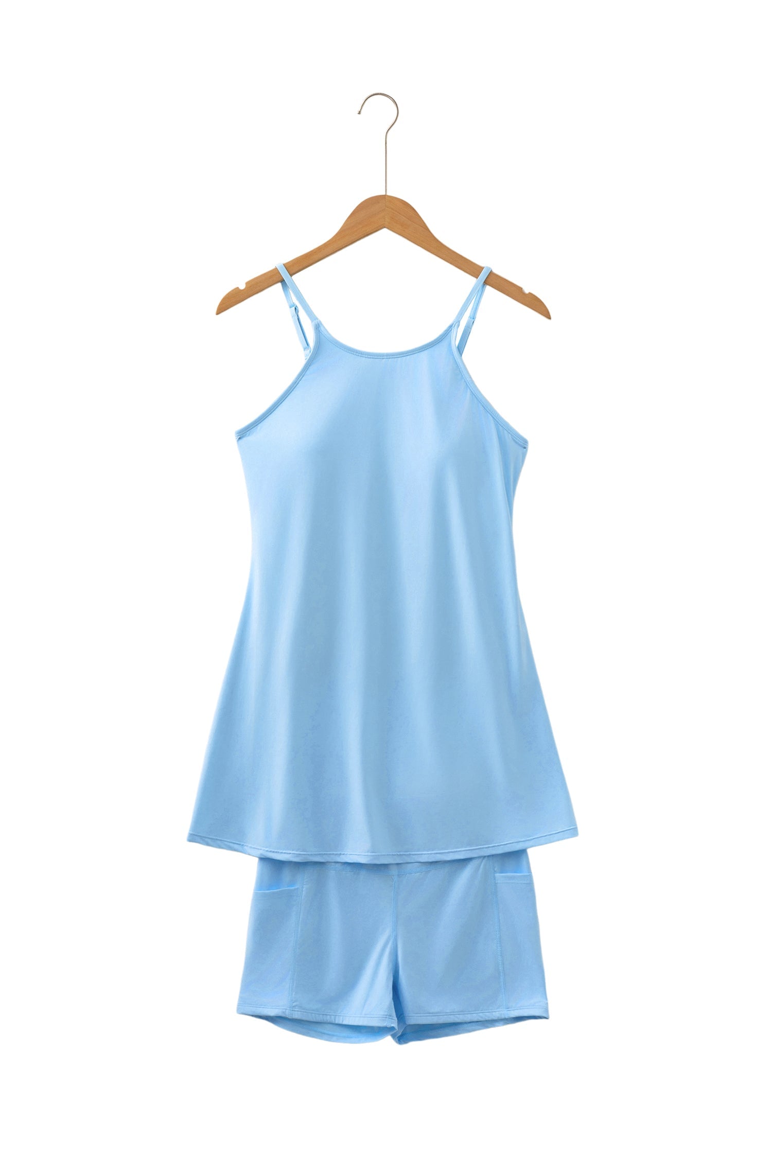 Tunic Tank Dress Athletic Shorts 2-Piece Outfit in Beau Blue