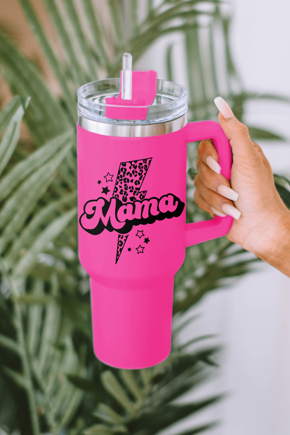 Lightning Mama Leopard Print Portable Cup with Handle 40oz